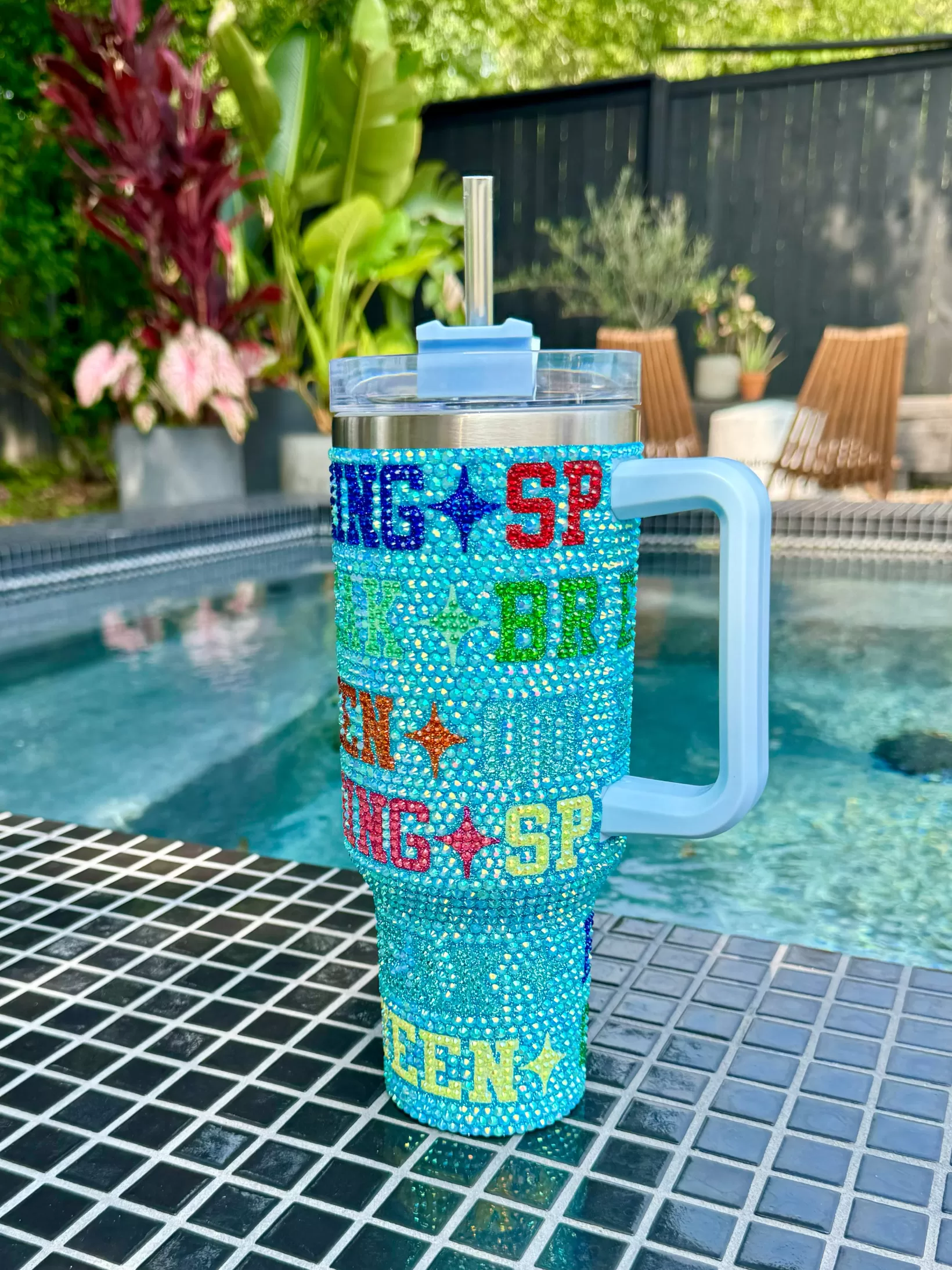 Store Queen of Sparkles Spring Break Queen Rhinestone Tumbler Aqua