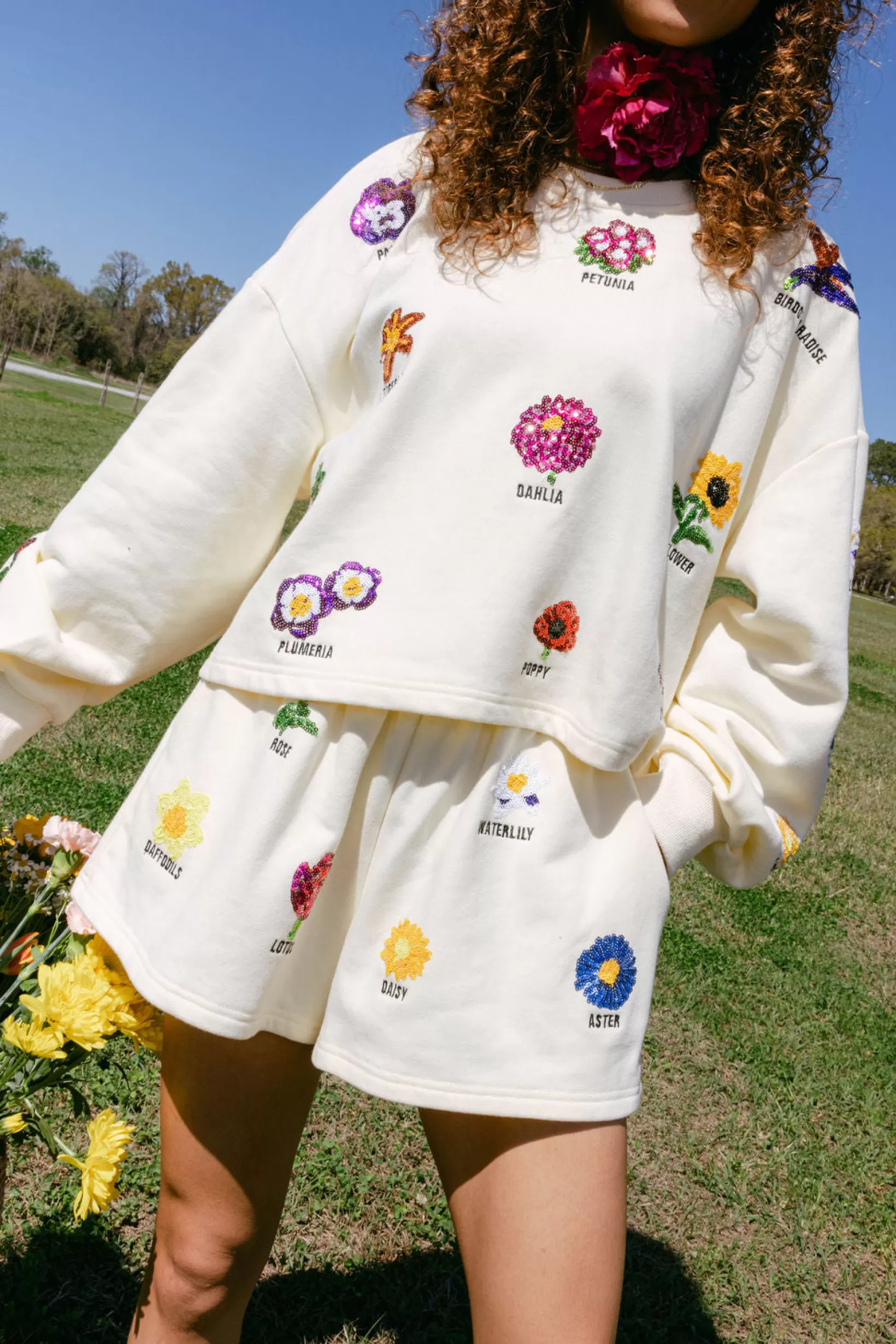 Store Queen of Sparkles Flower Type Scattered Short Beige