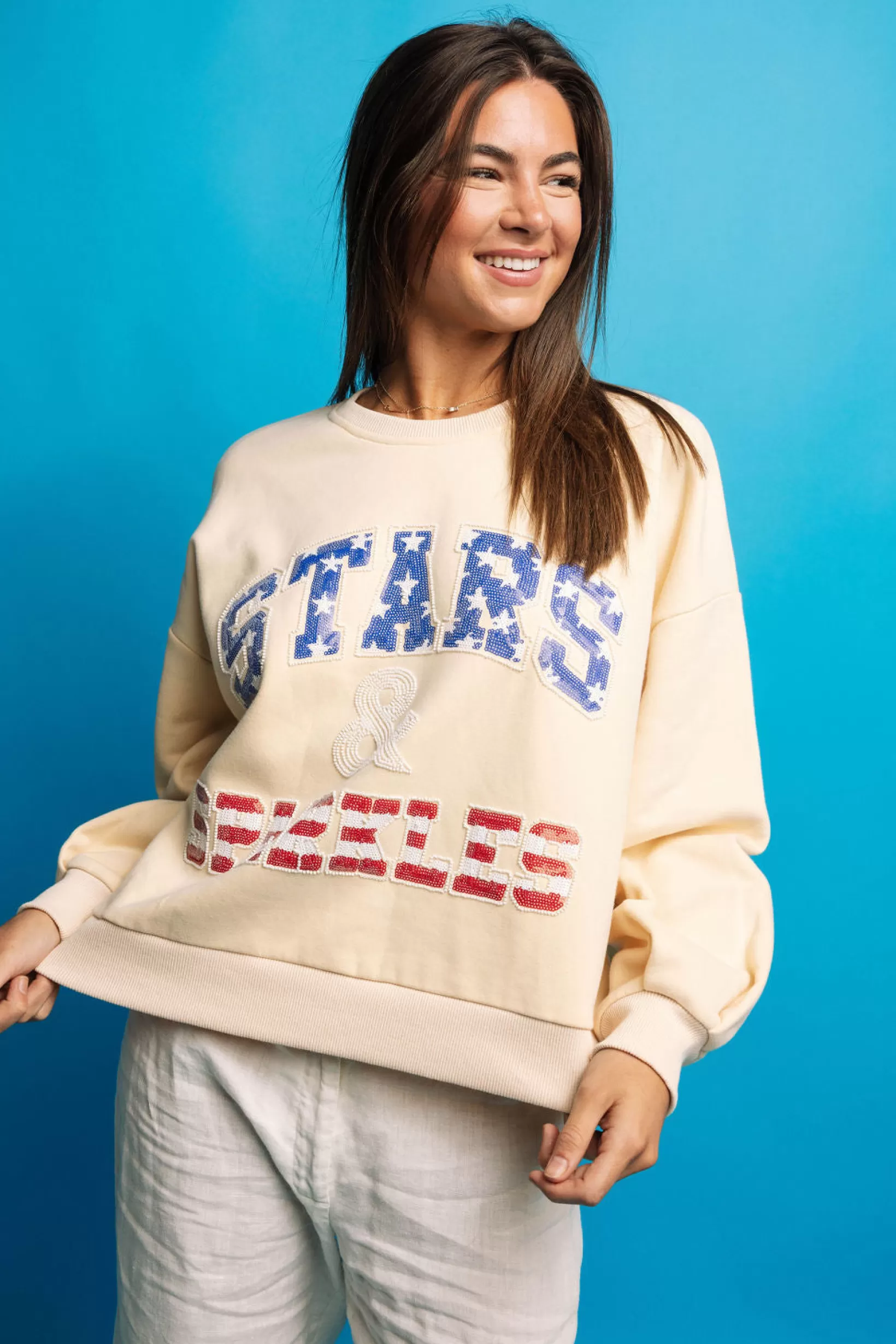 Cheap Queen of Sparkles 'Stars & Sparkles' Sweatshirt Beige