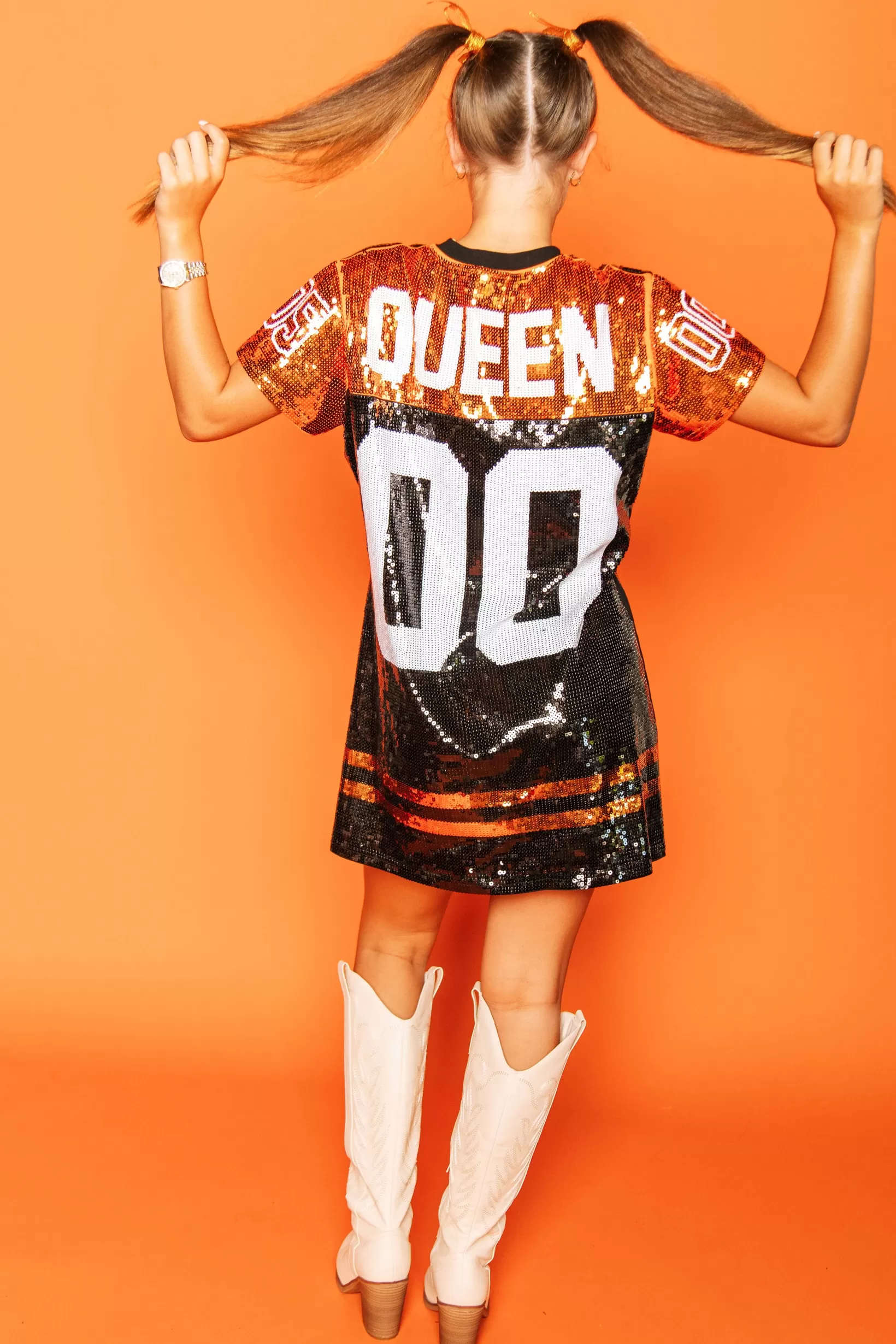 Best Sale Queen of Sparkles Black & Orange Full Sequin Jersey Dress