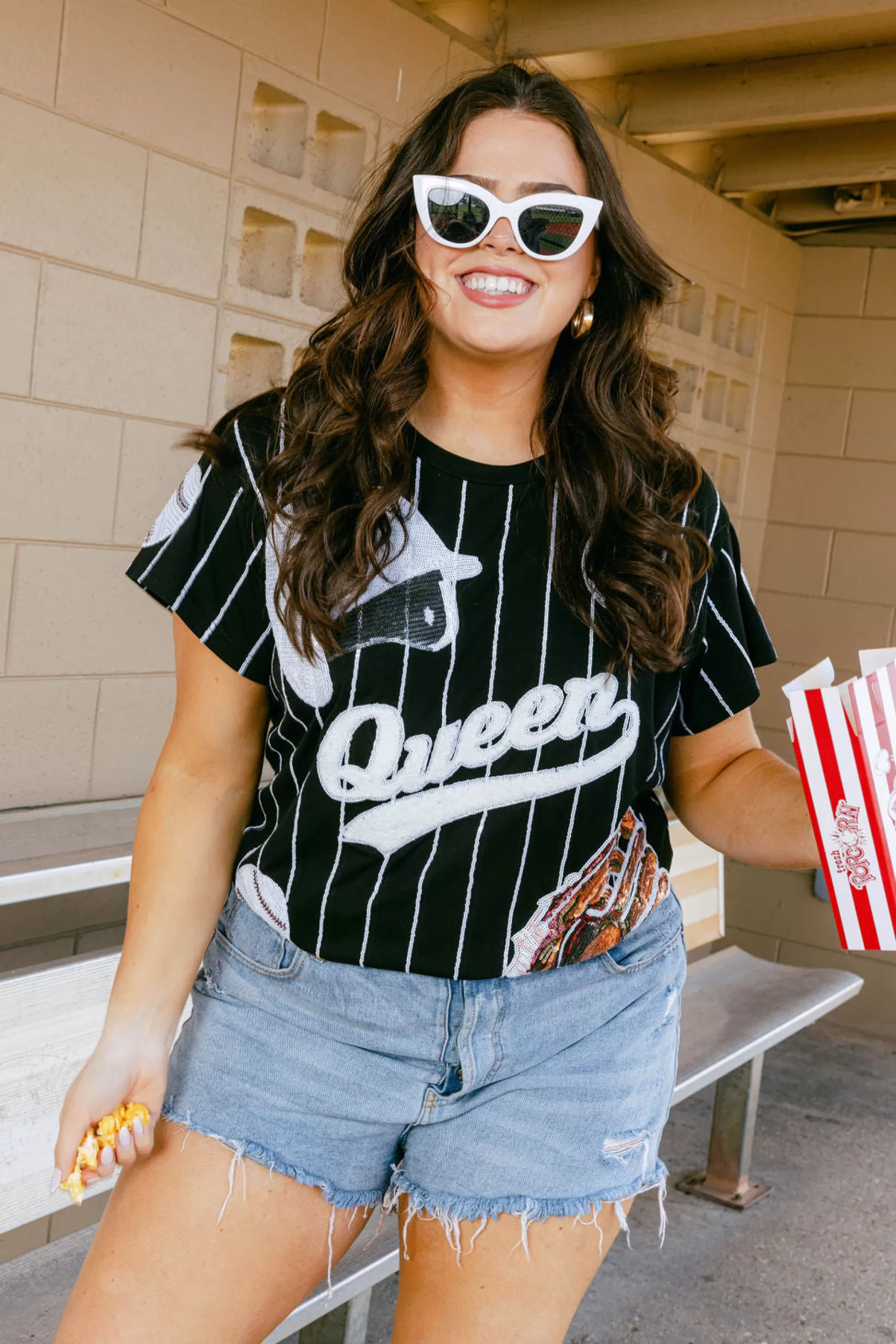 Sale Queen of Sparkles & White Batter Up Tee Black