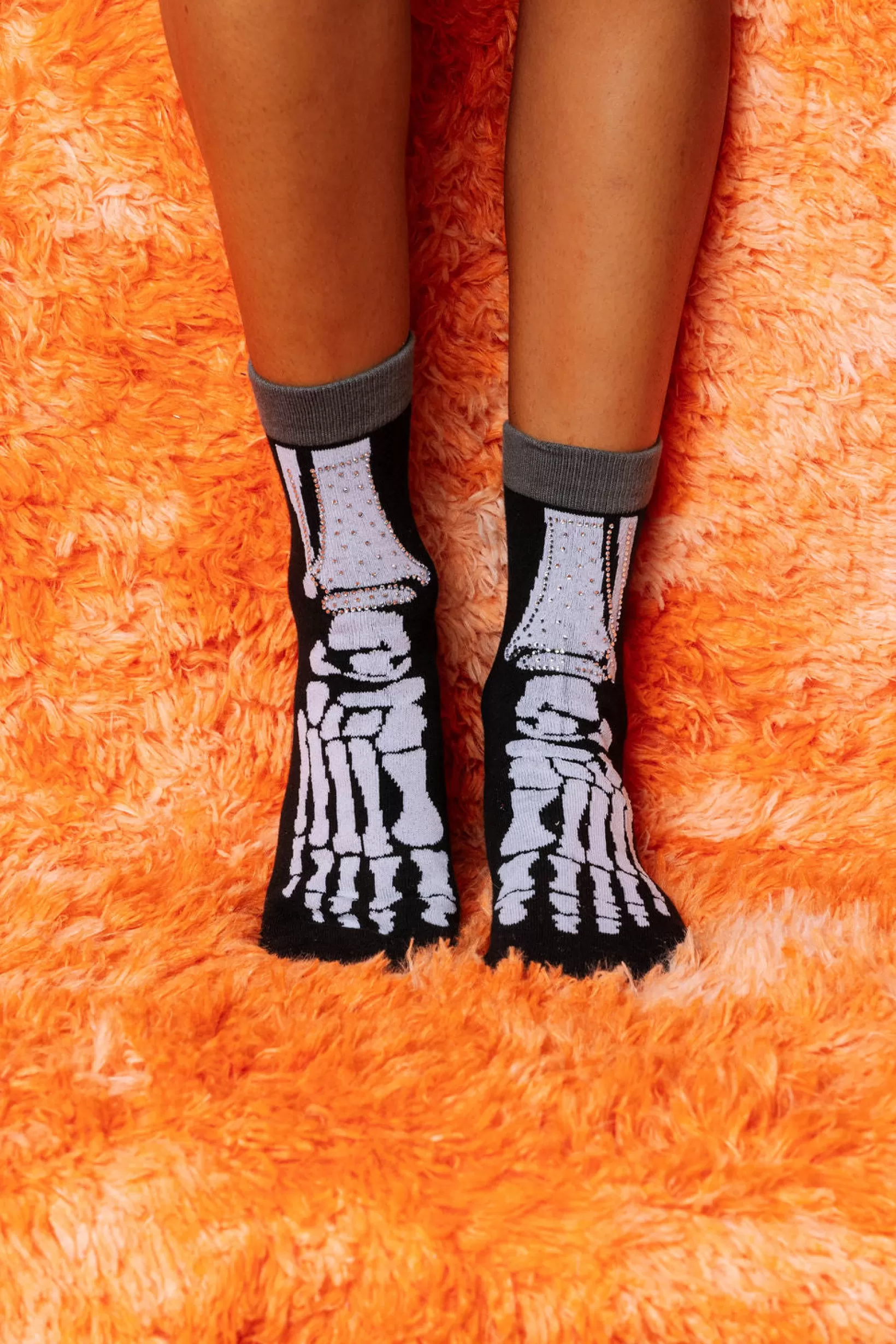 Fashion Queen of Sparkles & White Skeleton Socks Black