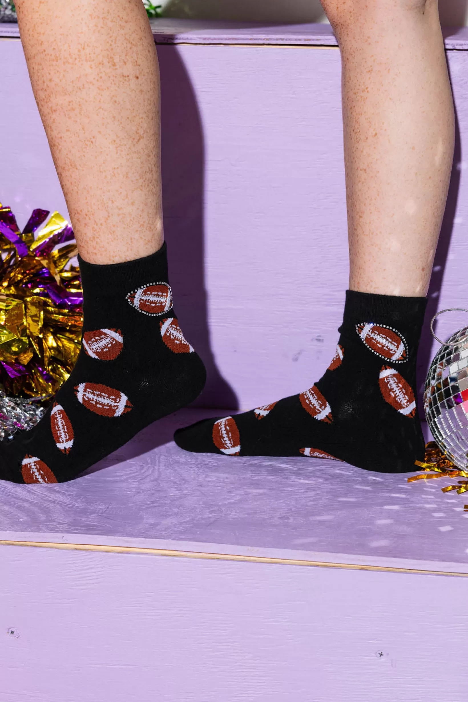 Hot Queen of Sparkles Football All Over Socks BLACK