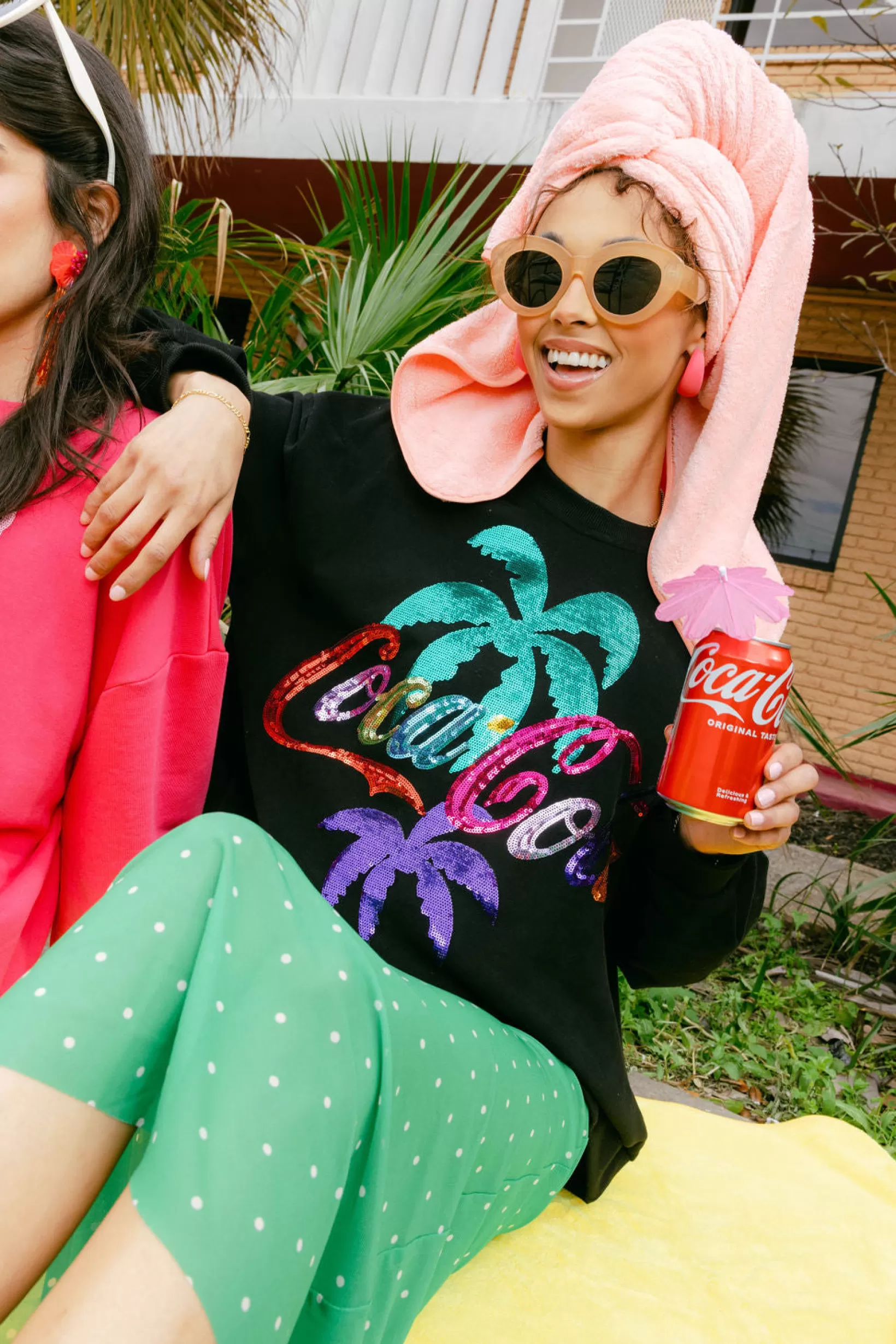 Fashion Queen of Sparkles Multi Coca-Cola® Palm Tree Sweatshirt Black