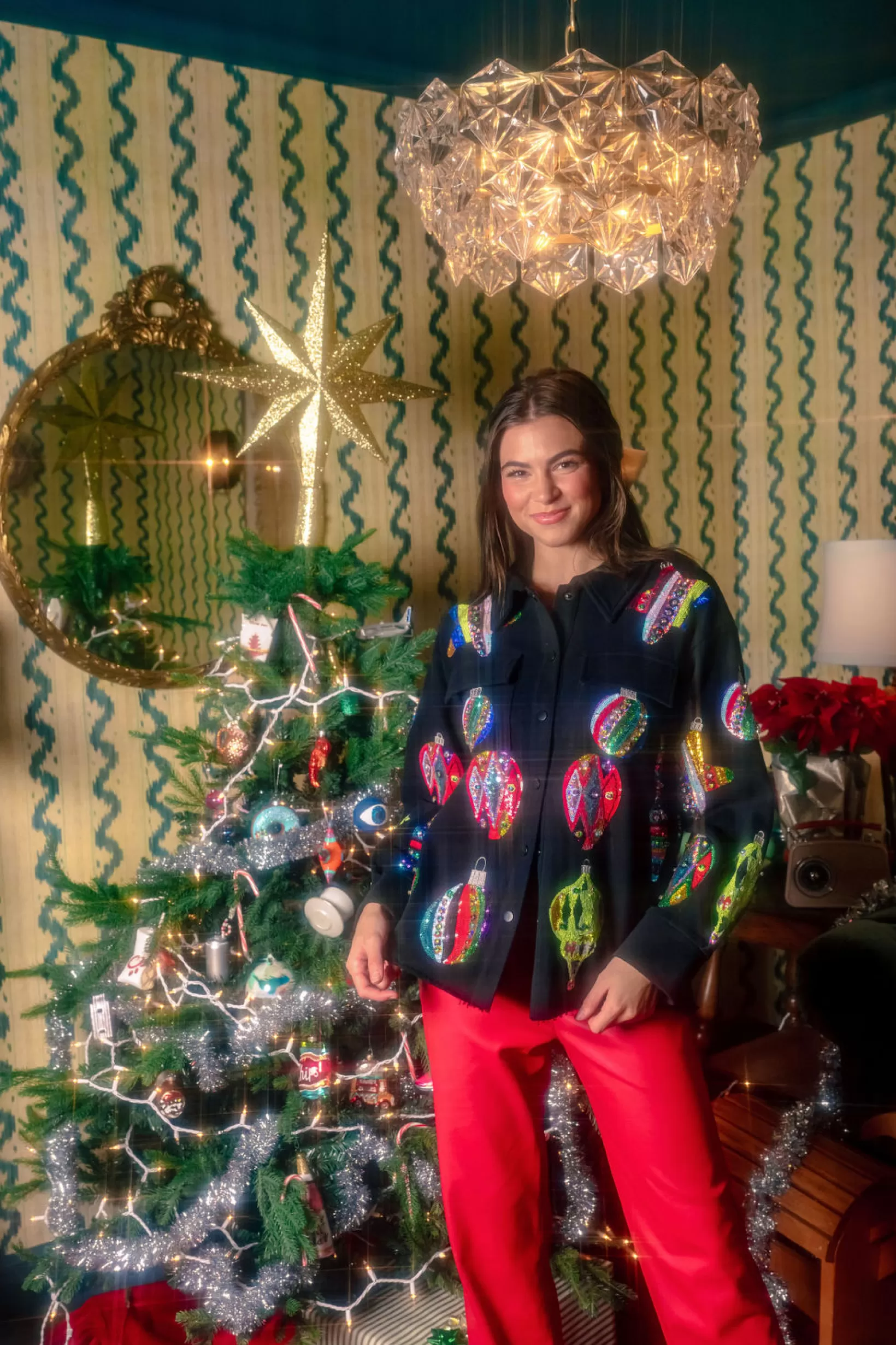 Store Queen of Sparkles Multi Color Ornaments Shacket Black