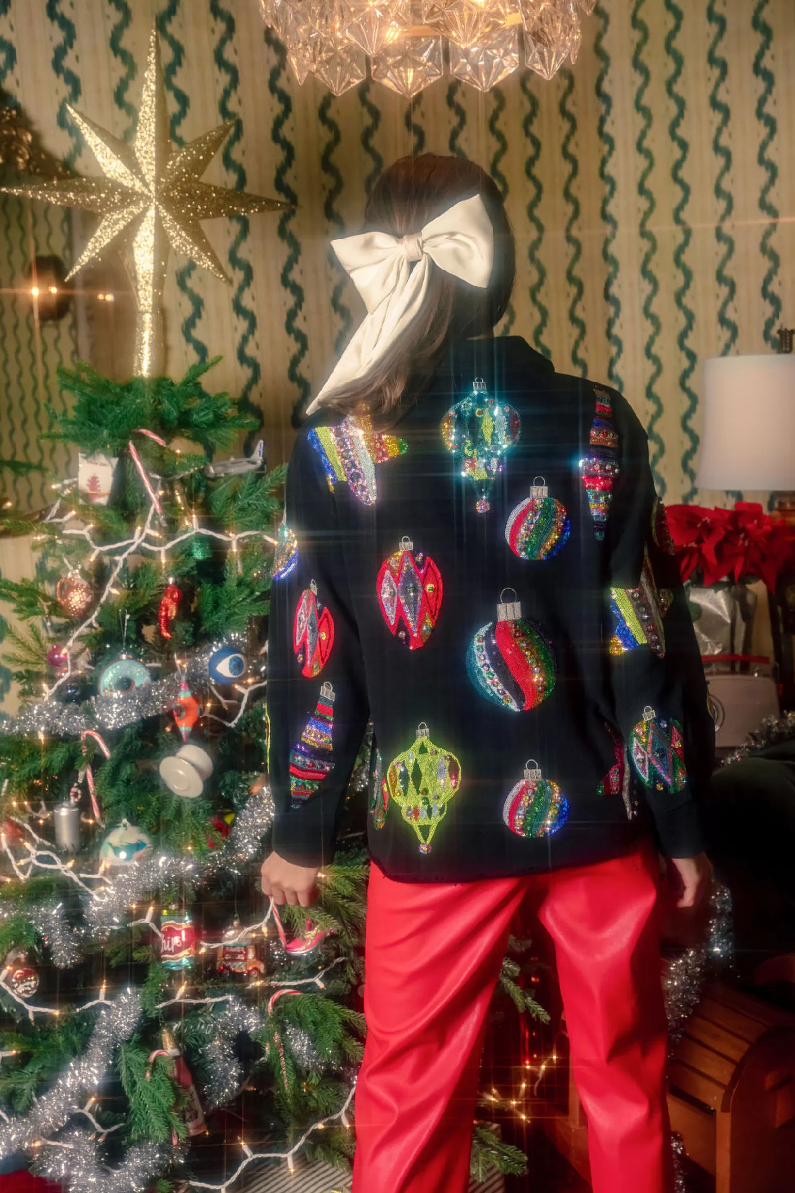 Store Queen of Sparkles Multi Color Ornaments Shacket Black