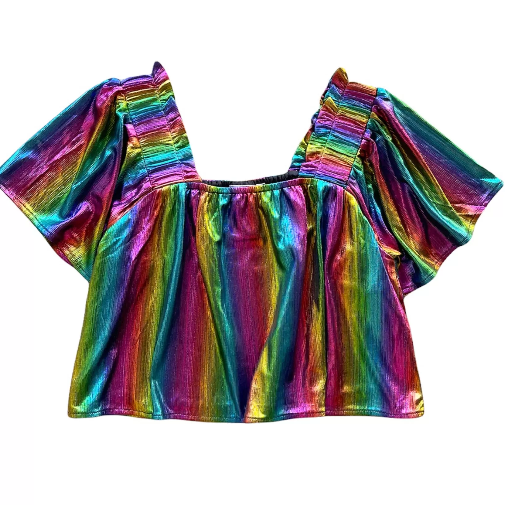 Clearance Queen of Sparkles Flutter Top Black Rainbow