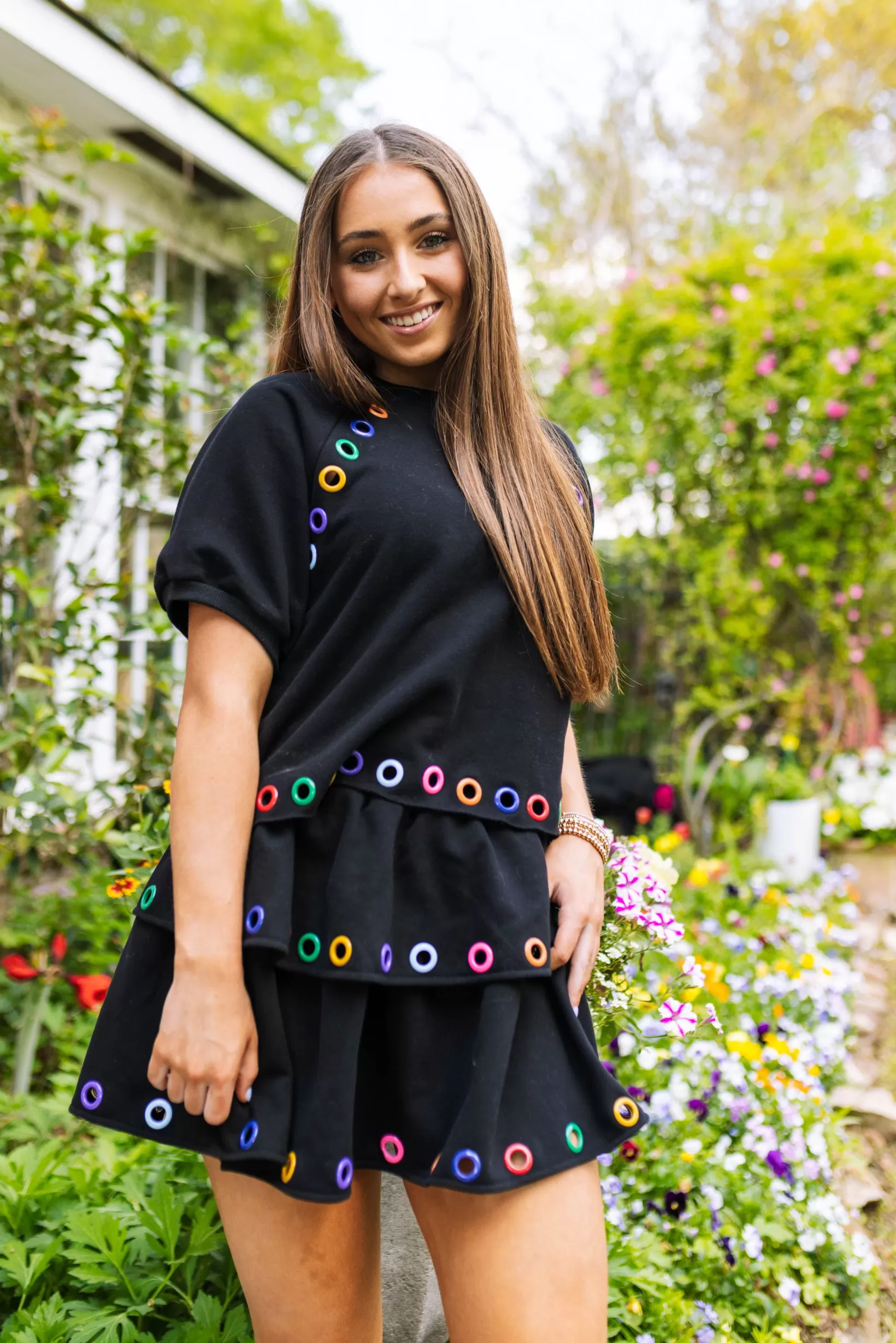 New Queen of Sparkles Rainbow Grommet Top Black