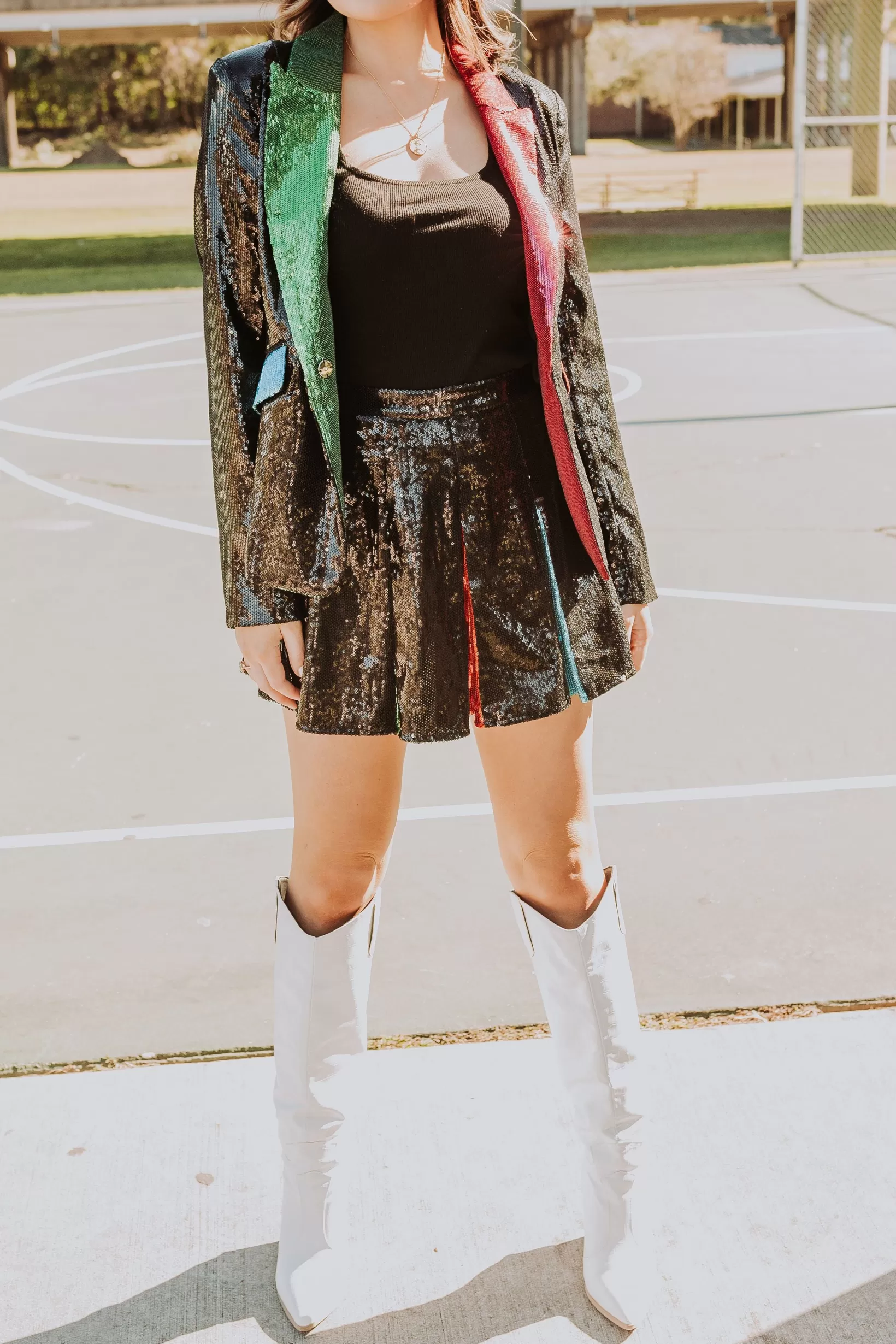 Hot Queen of Sparkles Black Sequin Colorblock Lapel Blazer