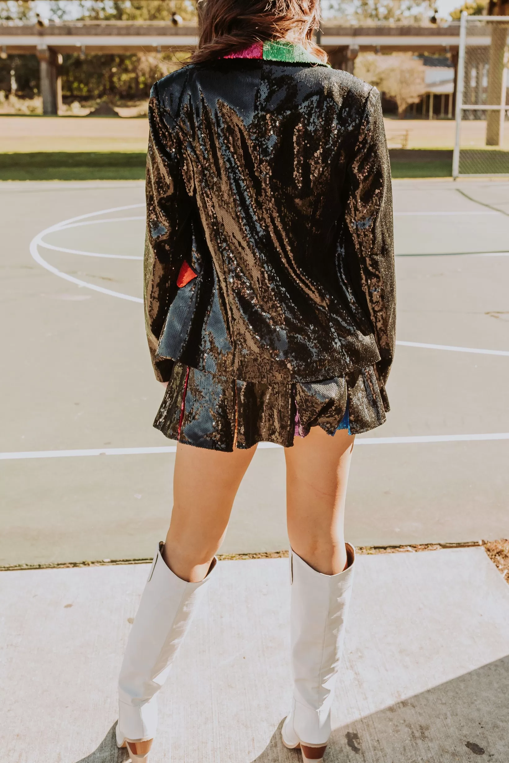 Hot Queen of Sparkles Black Sequin Colorblock Lapel Blazer