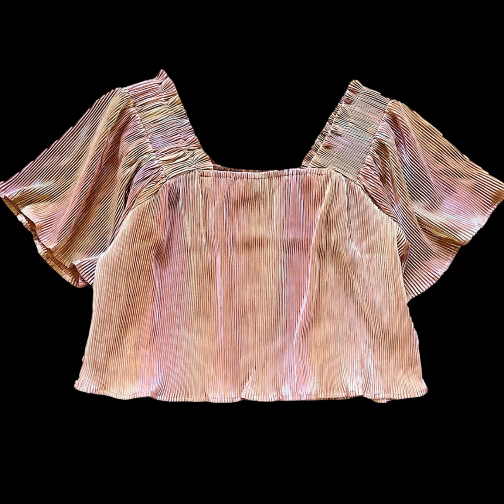 Fashion Queen of Sparkles Pleat Flutter Top Caramel