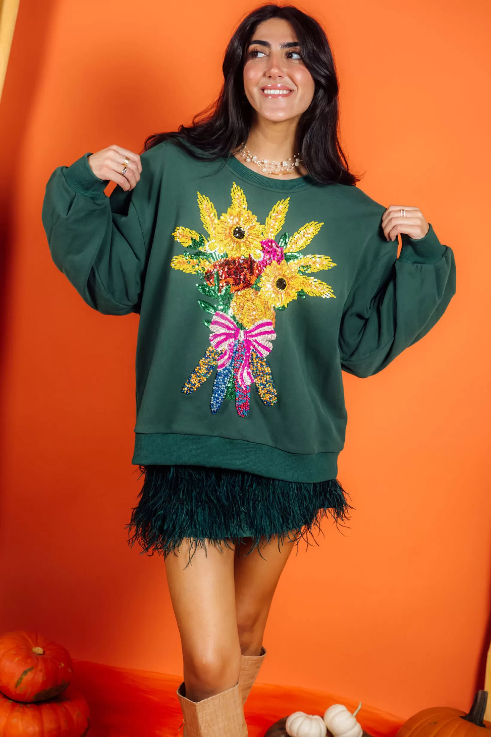 Sale Queen of Sparkles Fall Bouquet Sweatshirt Dark Green