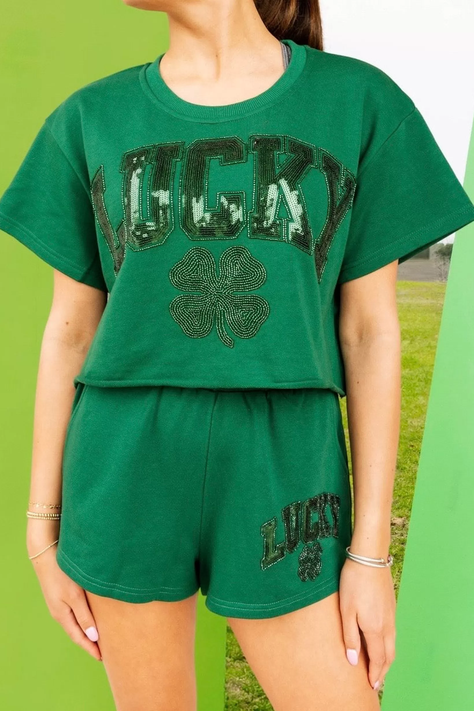 Flash Sale Queen of Sparkles 'Lucky' Short Sleeve Top Dark Green