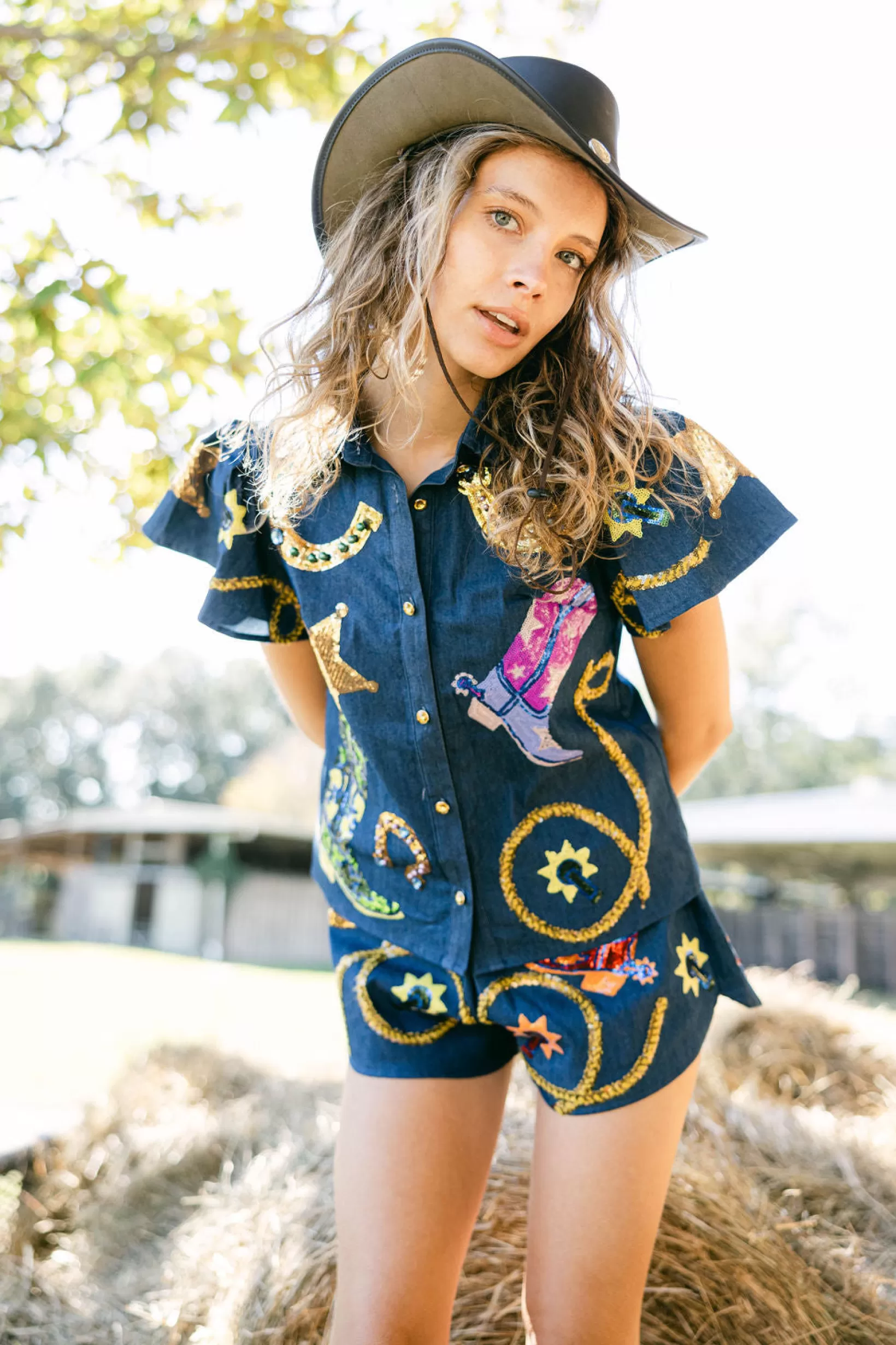 Online Queen of Sparkles Cowgirl Icon Short Denim