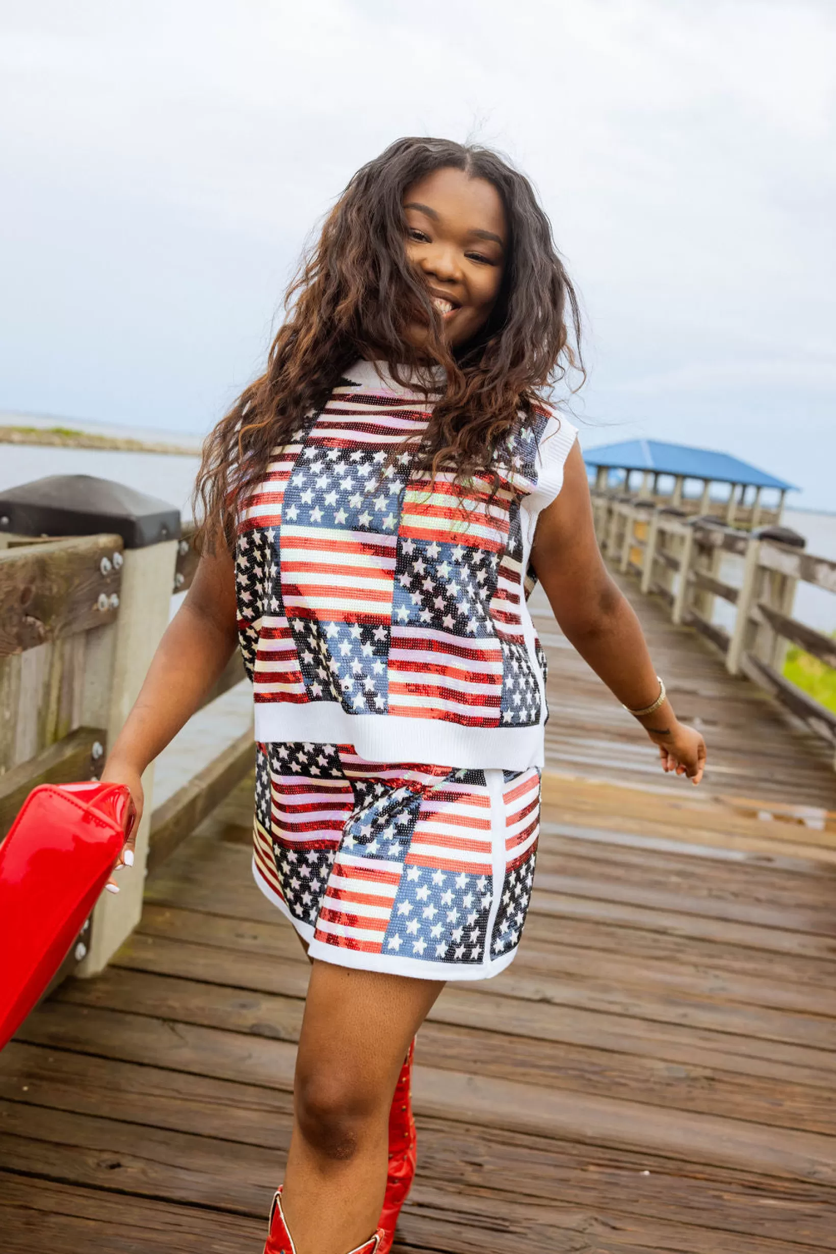 Best Sale Queen of Sparkles Full Sequin Stars & Stripes Sweater Vest White