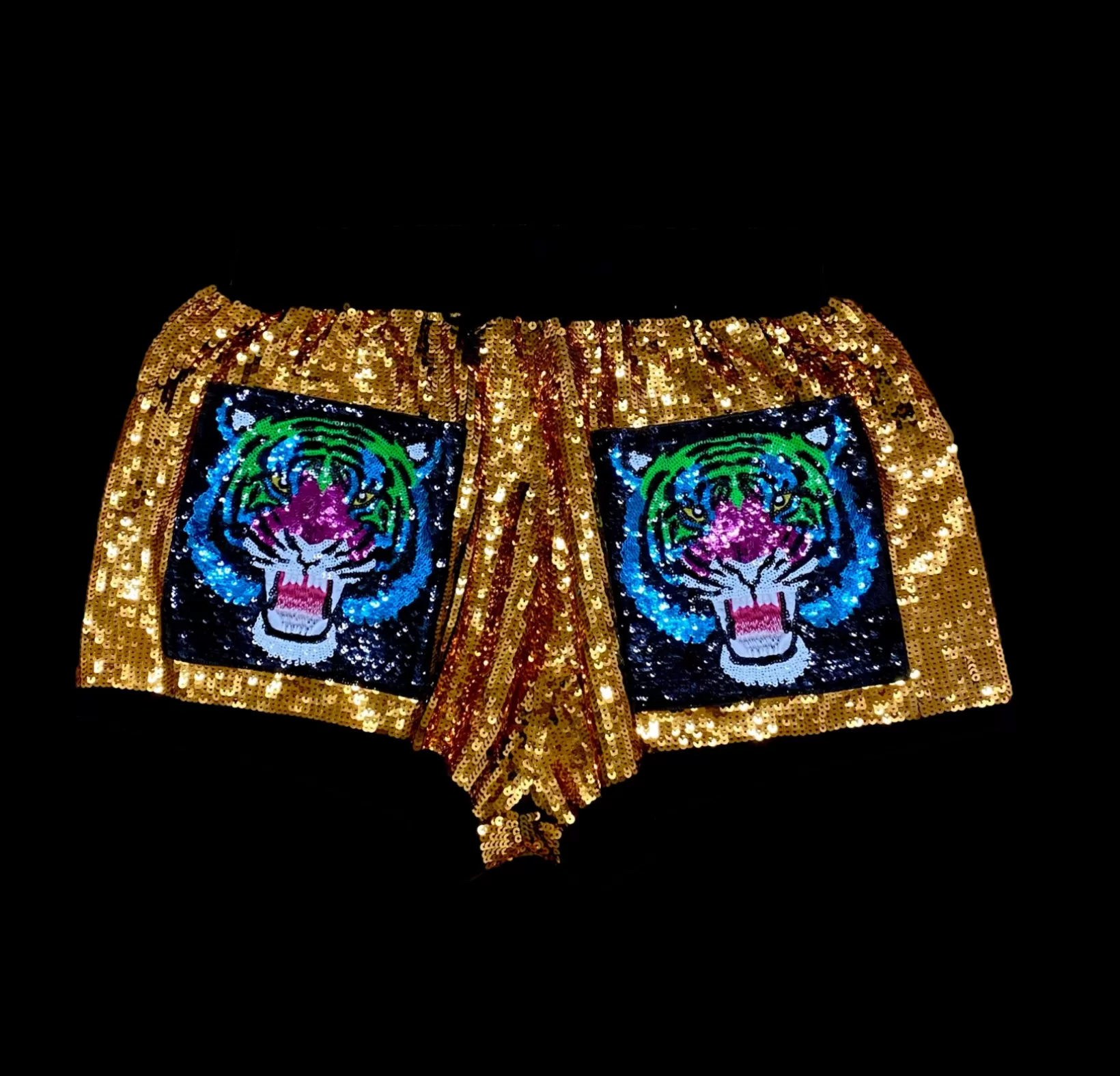 Fashion Queen of Sparkles Gold Rainbow Tiger Sequin Shorts Gold/Rainbow