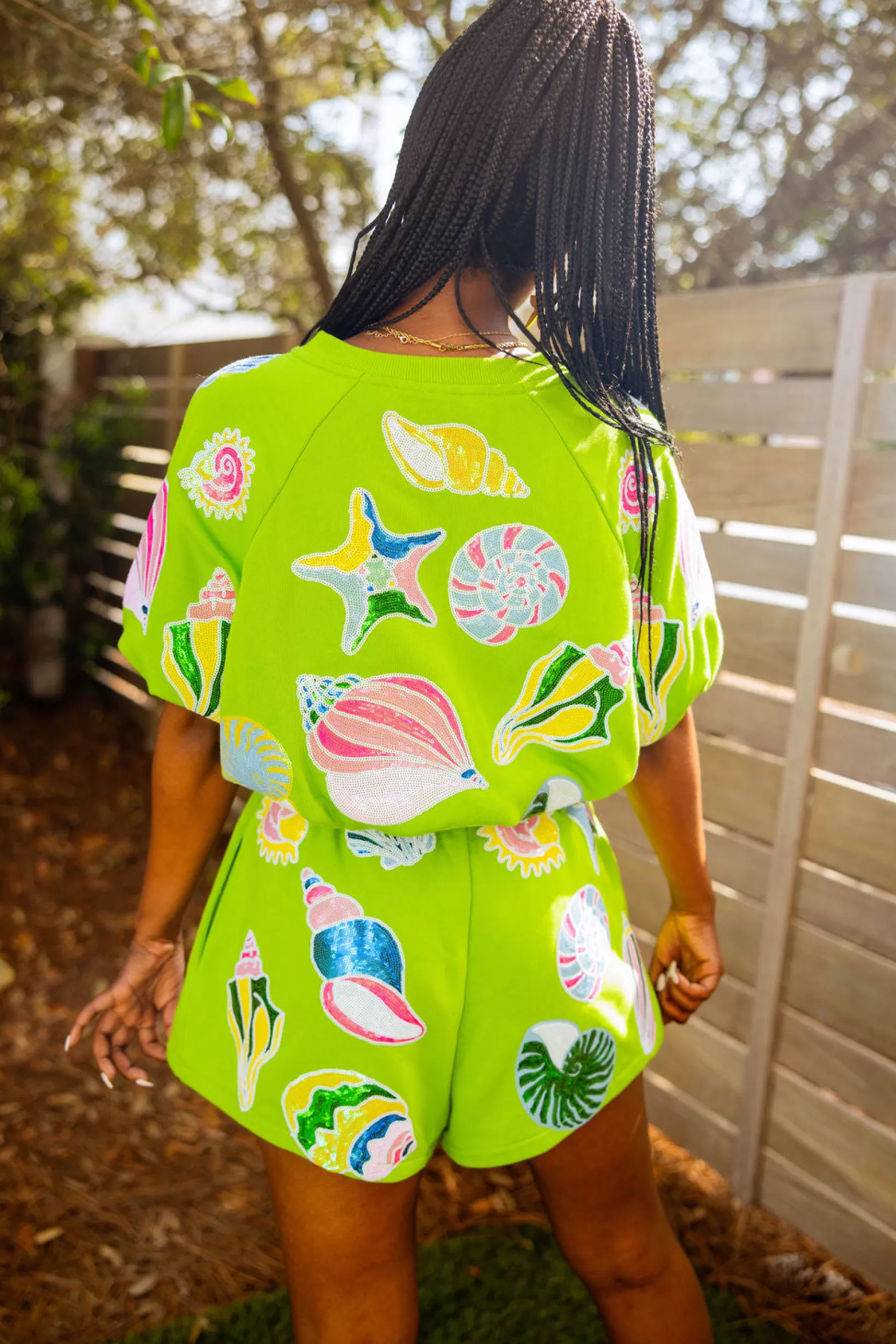 Clearance Queen of Sparkles Colorblock Shells Bubble Top Green