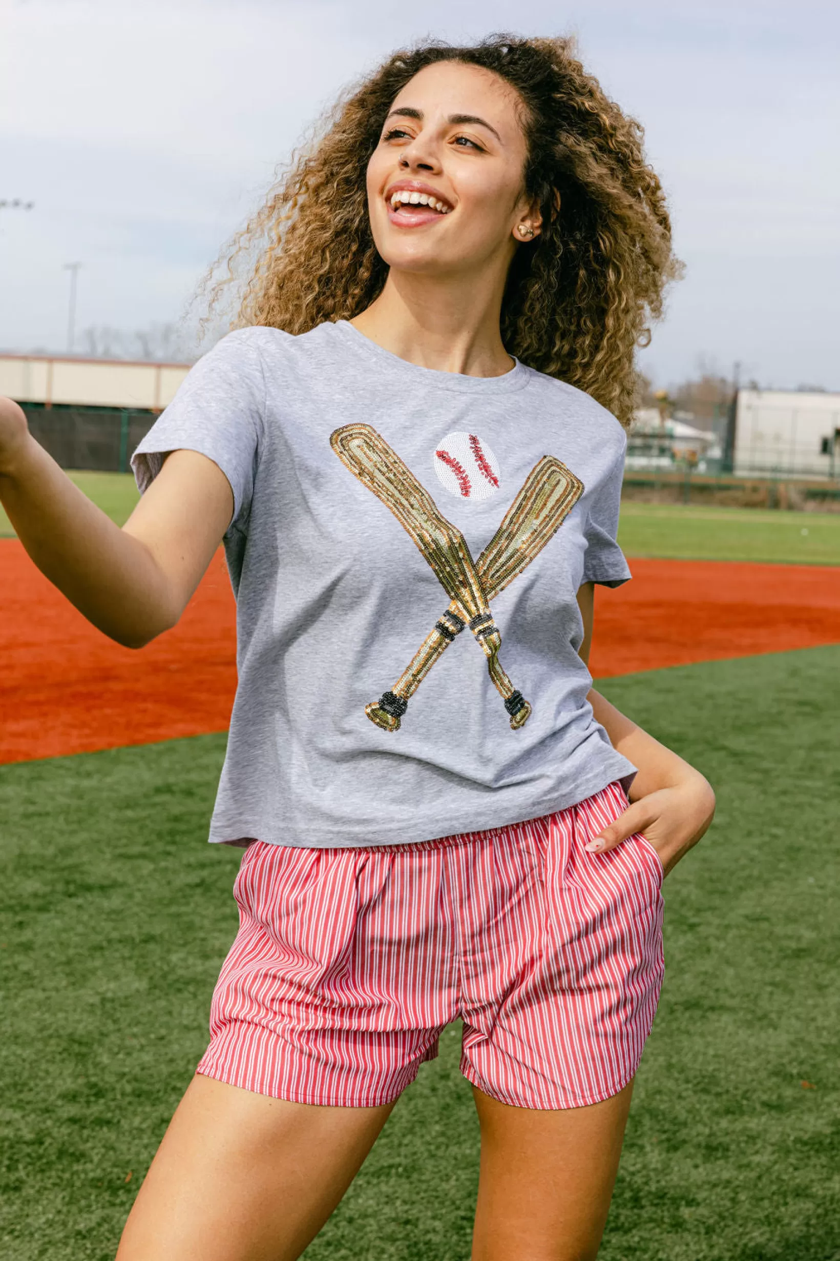 Shop Queen of Sparkles & Gold Baseball Tee Grey