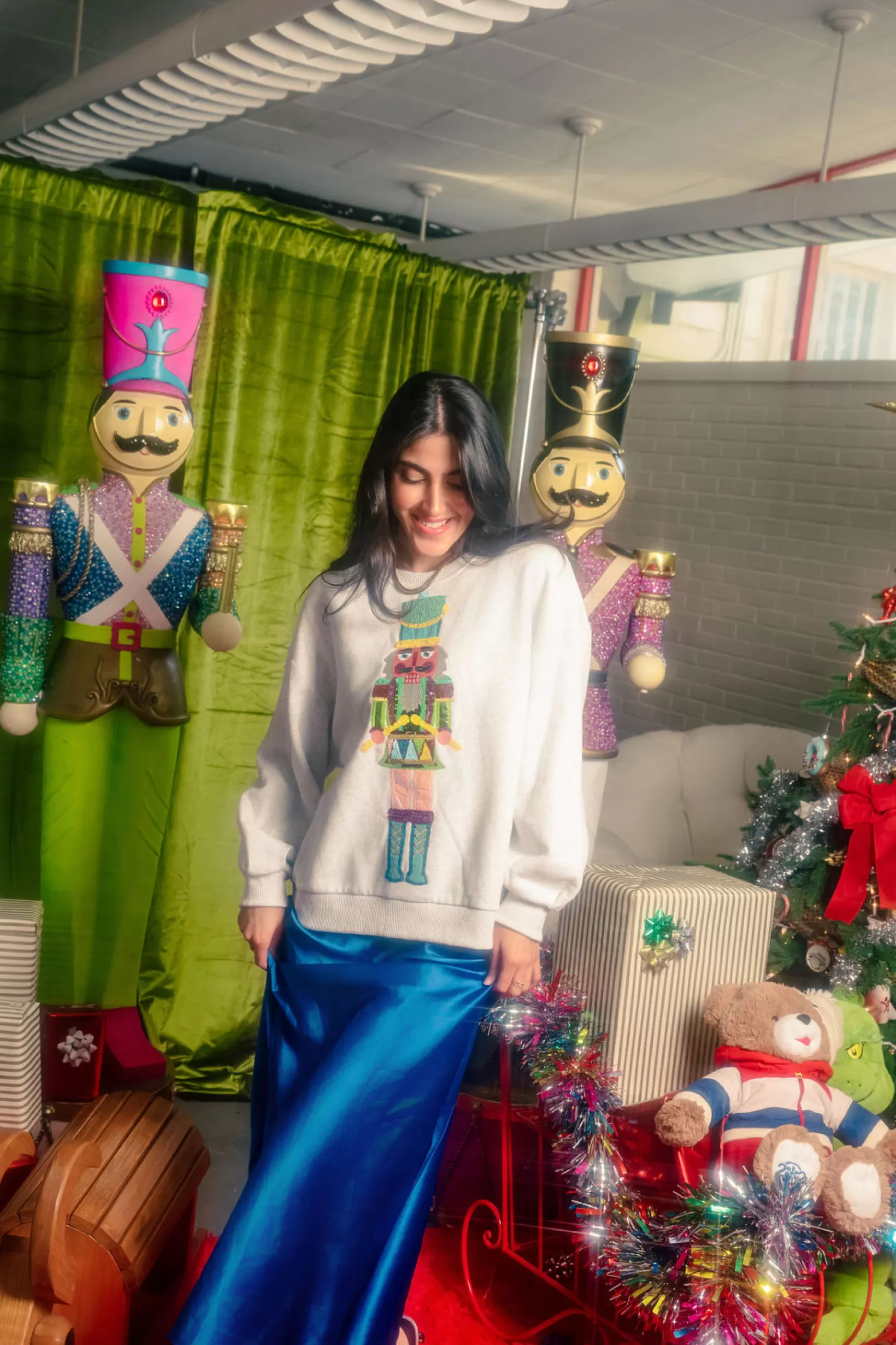 Cheap Queen of Sparkles Colorblock Drummer Nutcracker Sweatshirt Grey