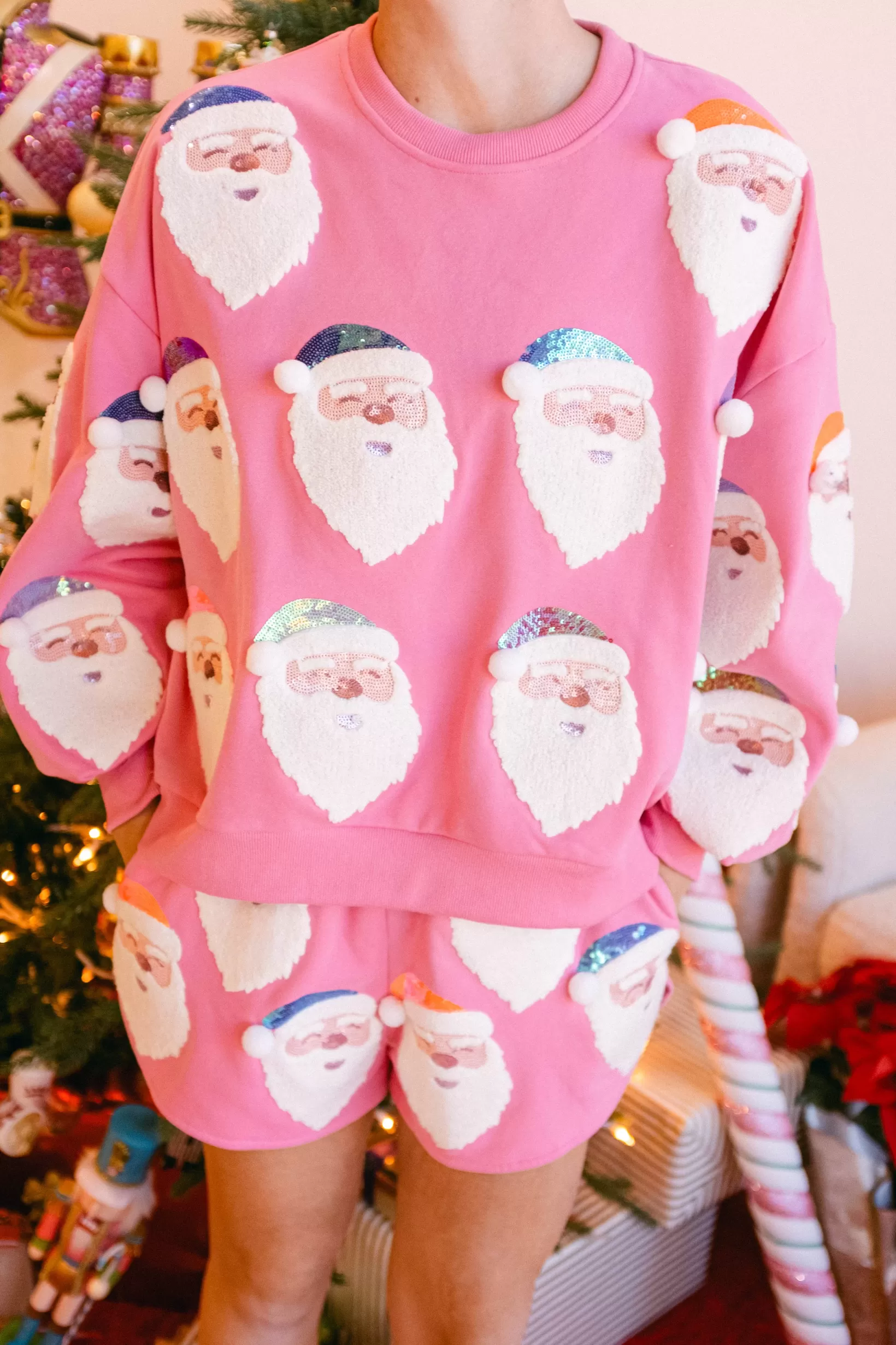 Cheap Queen of Sparkles Hot Pink Fair Skin Santa Sweatshirt