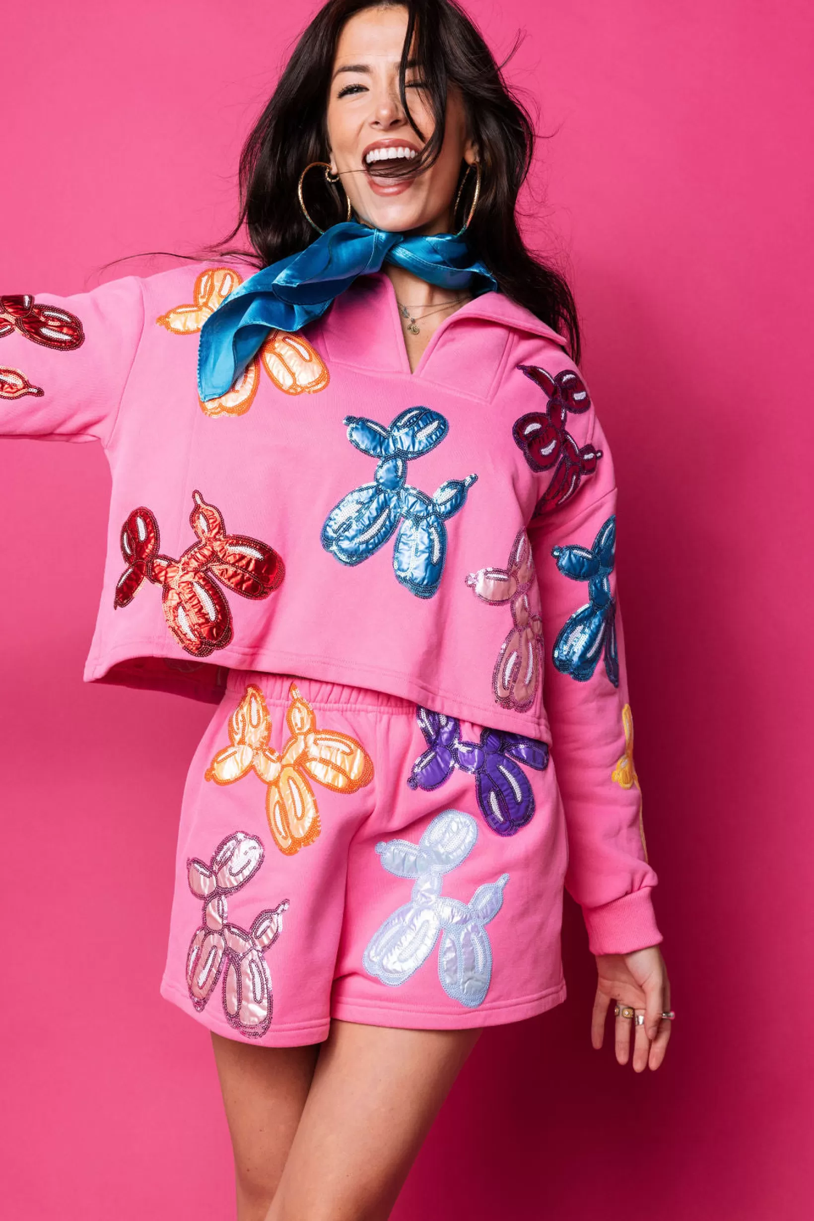 Shop Queen of Sparkles Multi Balloon Dog Sweatshirt Hot Pink