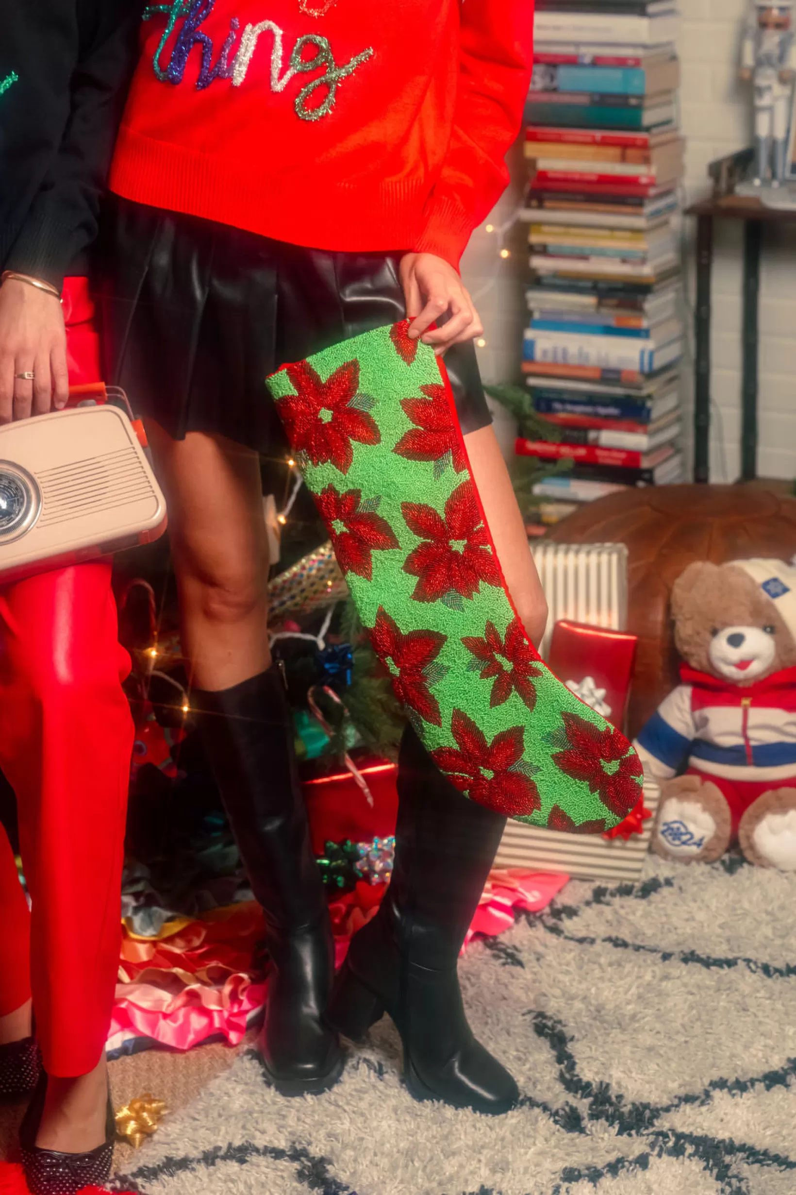 Flash Sale Queen of Sparkles ITES x Sami Riccioli x Green Poinsettia Stocking