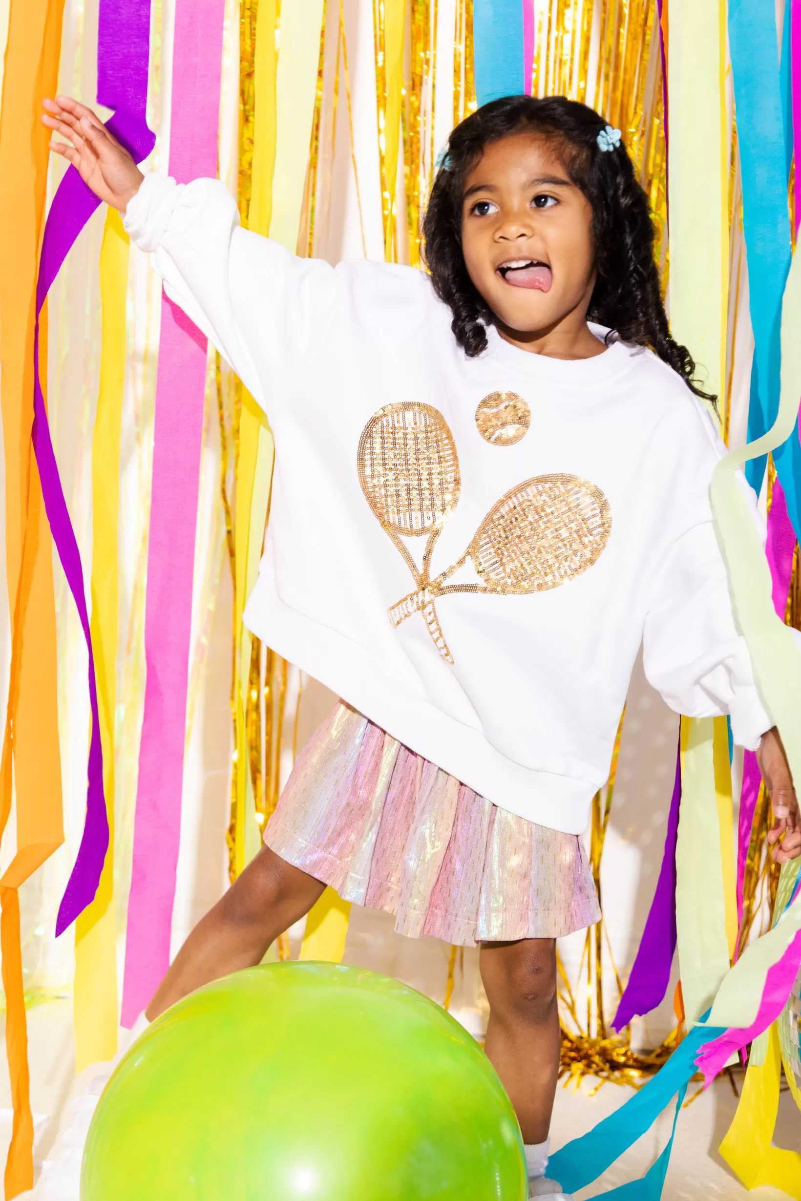 Sale Queen of Sparkles Kids Gold Tennis Sweatshirt White