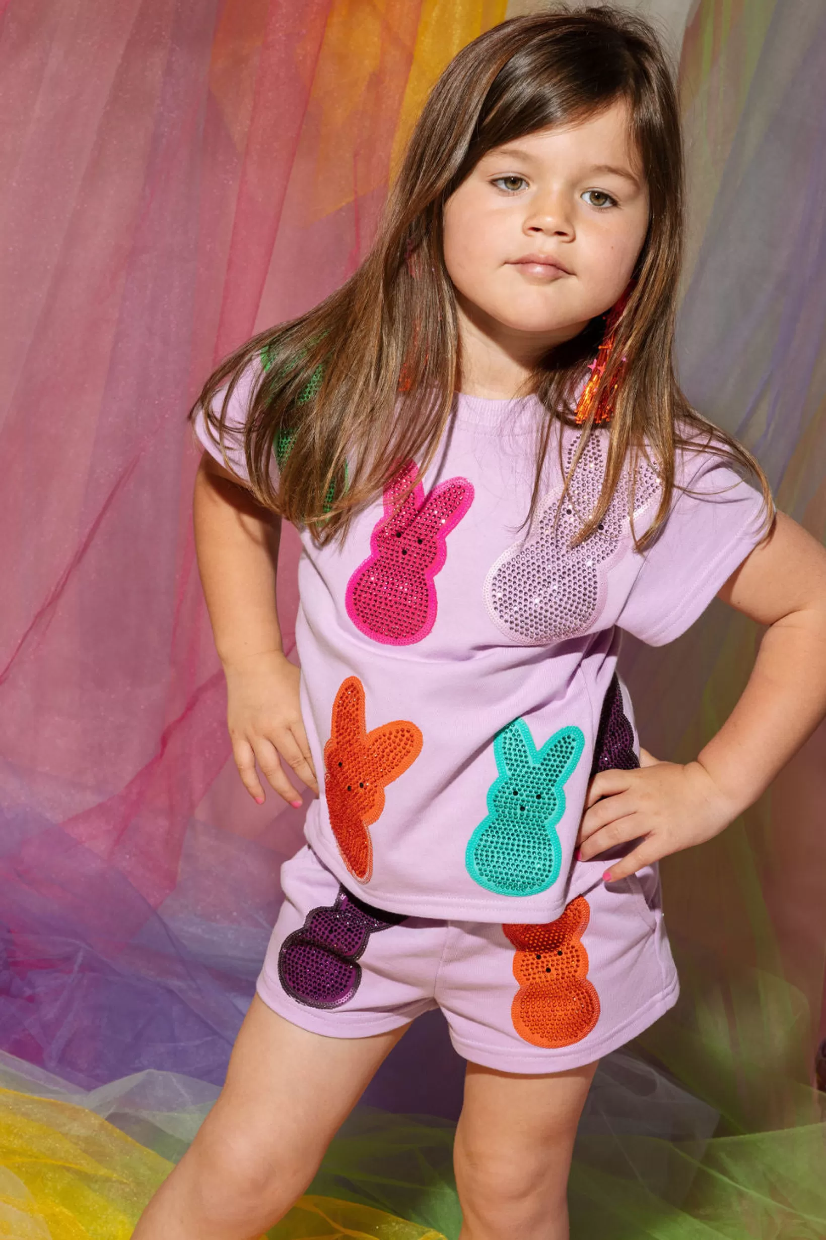 Store Queen of Sparkles Kids Multi Peeps Top Lavender