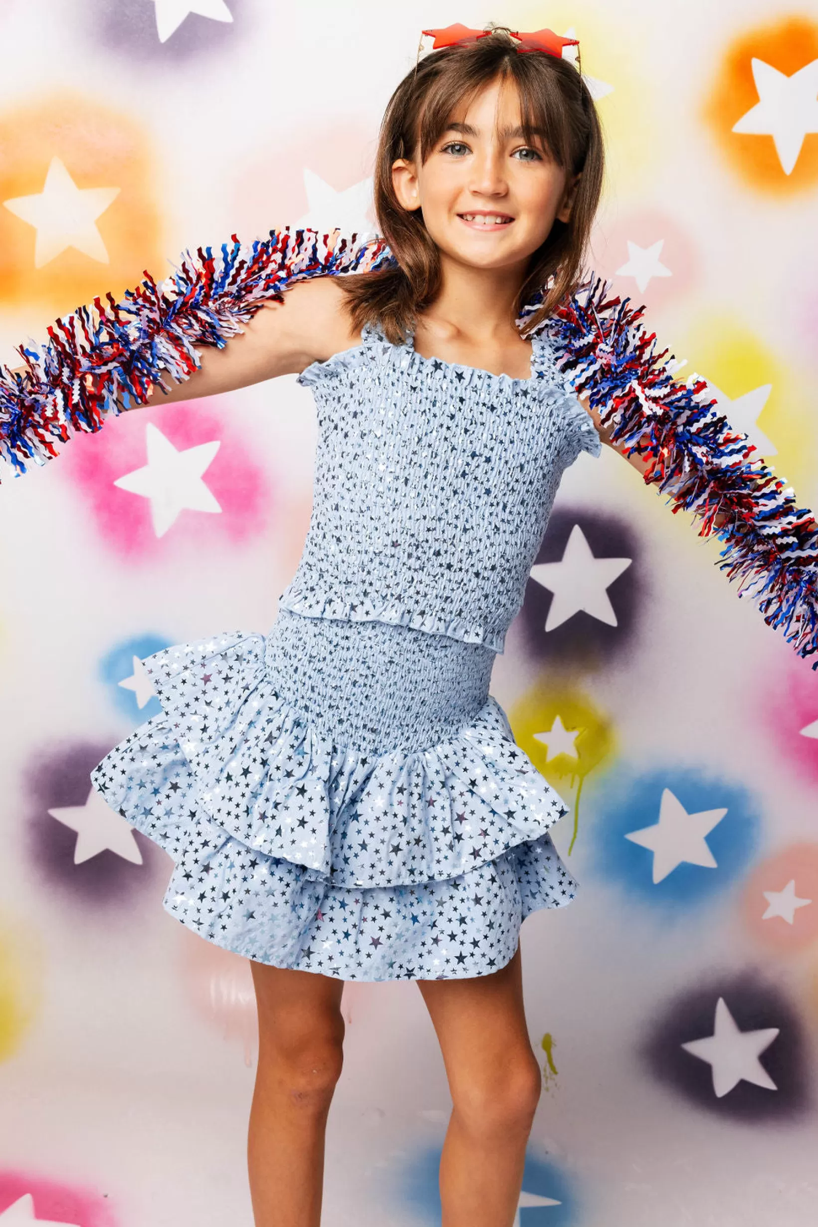 Cheap Queen of Sparkles Kids Light Blue Star Smocked Skort