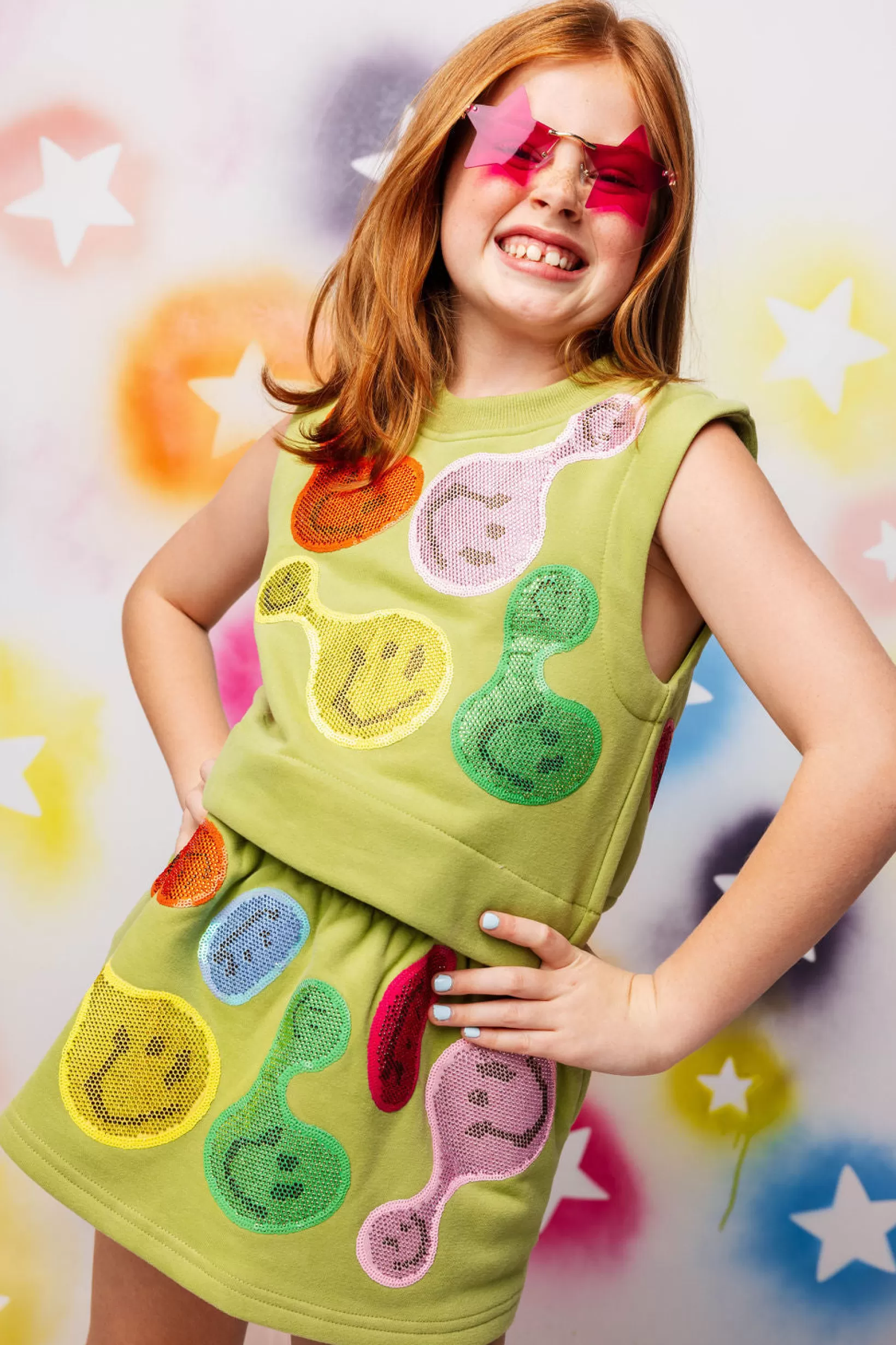 Clearance Queen of Sparkles Kids Groovy Smiley Skort Light Green