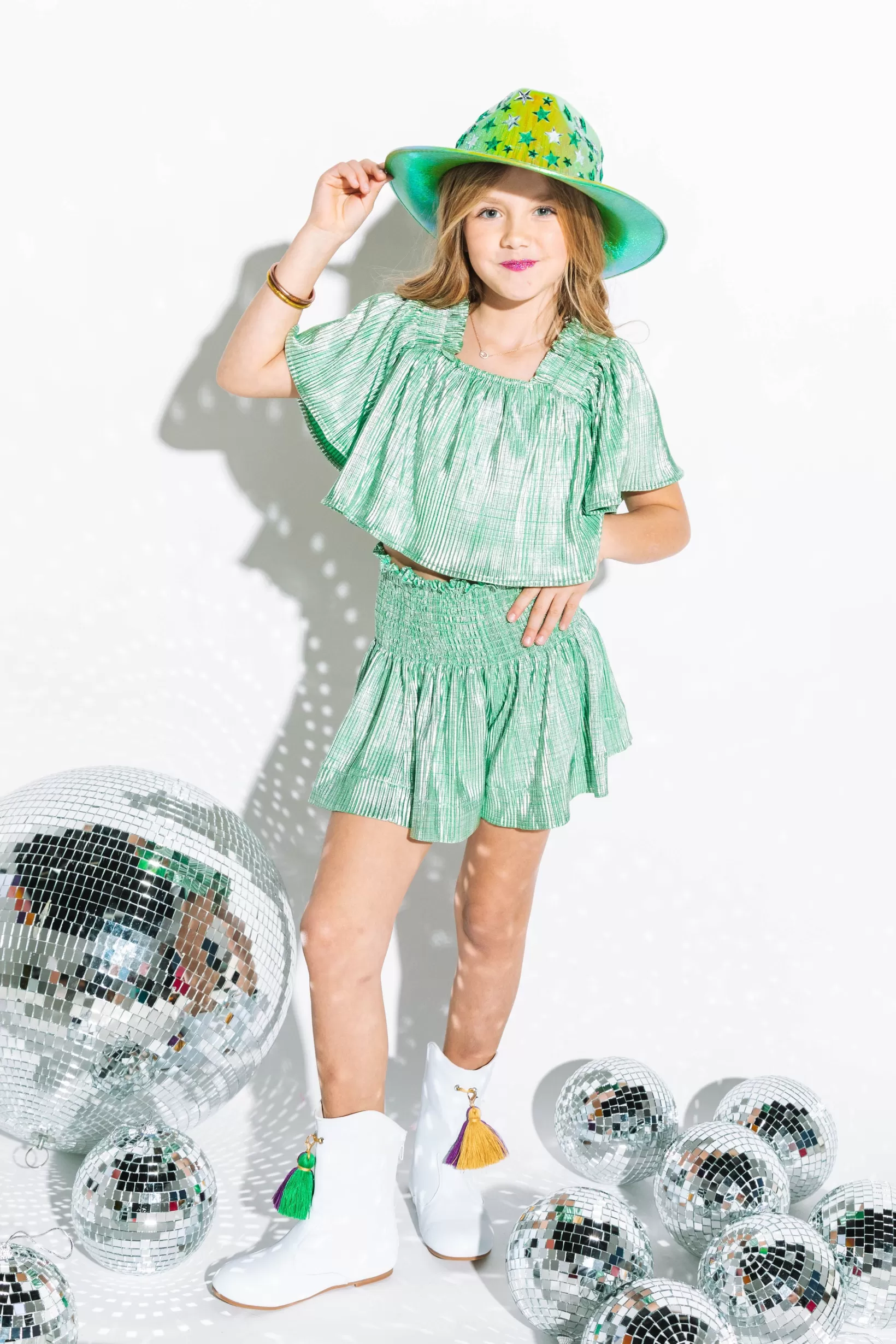 Shop Queen of Sparkles Kids Light Green/Silver Swing Shorts