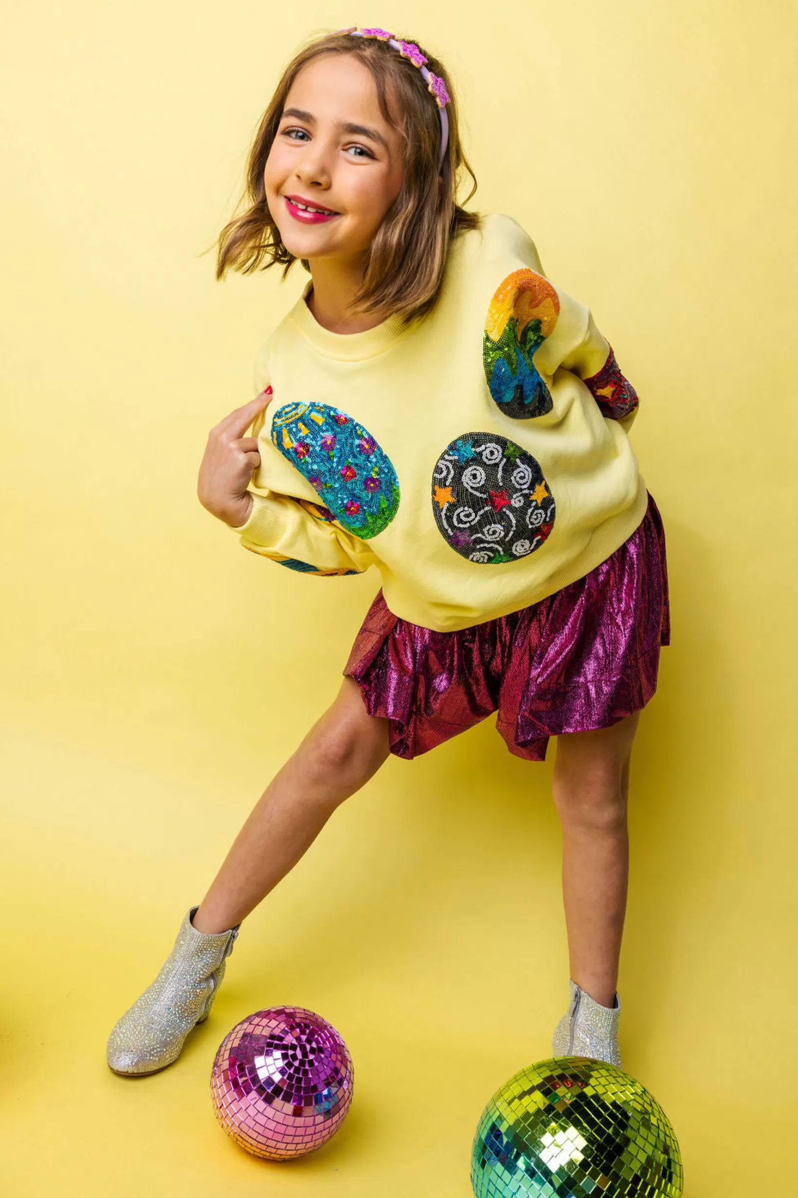 Discount Queen of Sparkles Kids Pale Easter Egg Sweatshirt Yellow