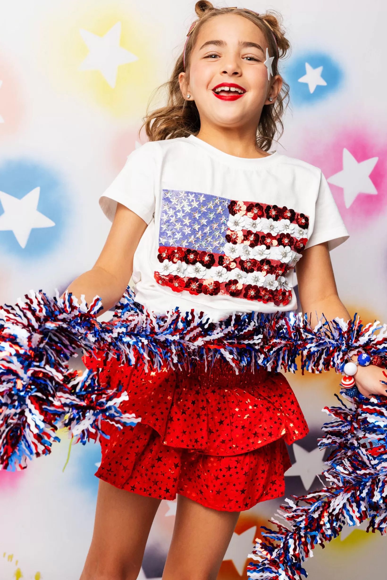 Fashion Queen of Sparkles Kids Red Star Smocked Skort