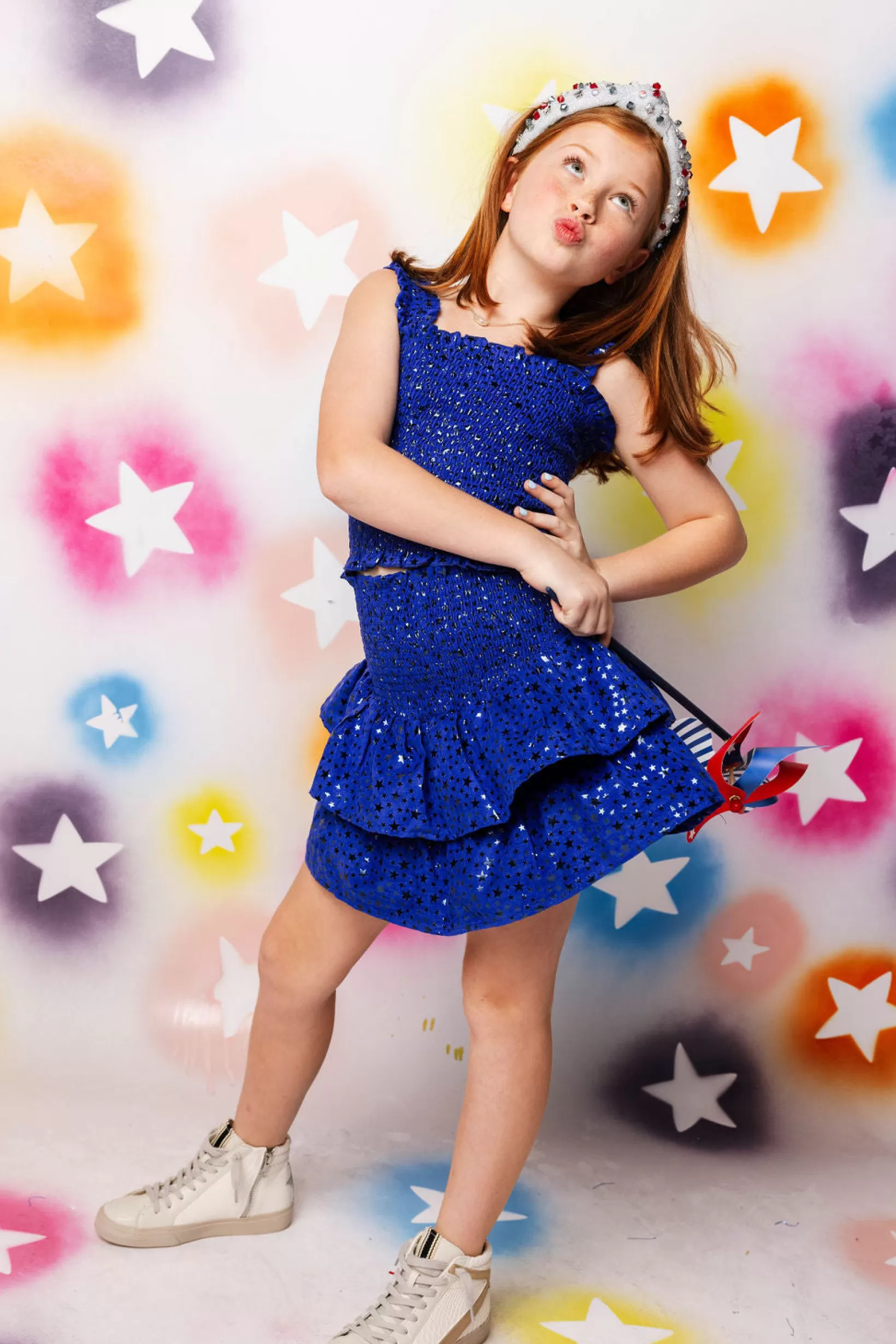 Online Queen of Sparkles Kids Royal Star Smocked Skort Royal Blue