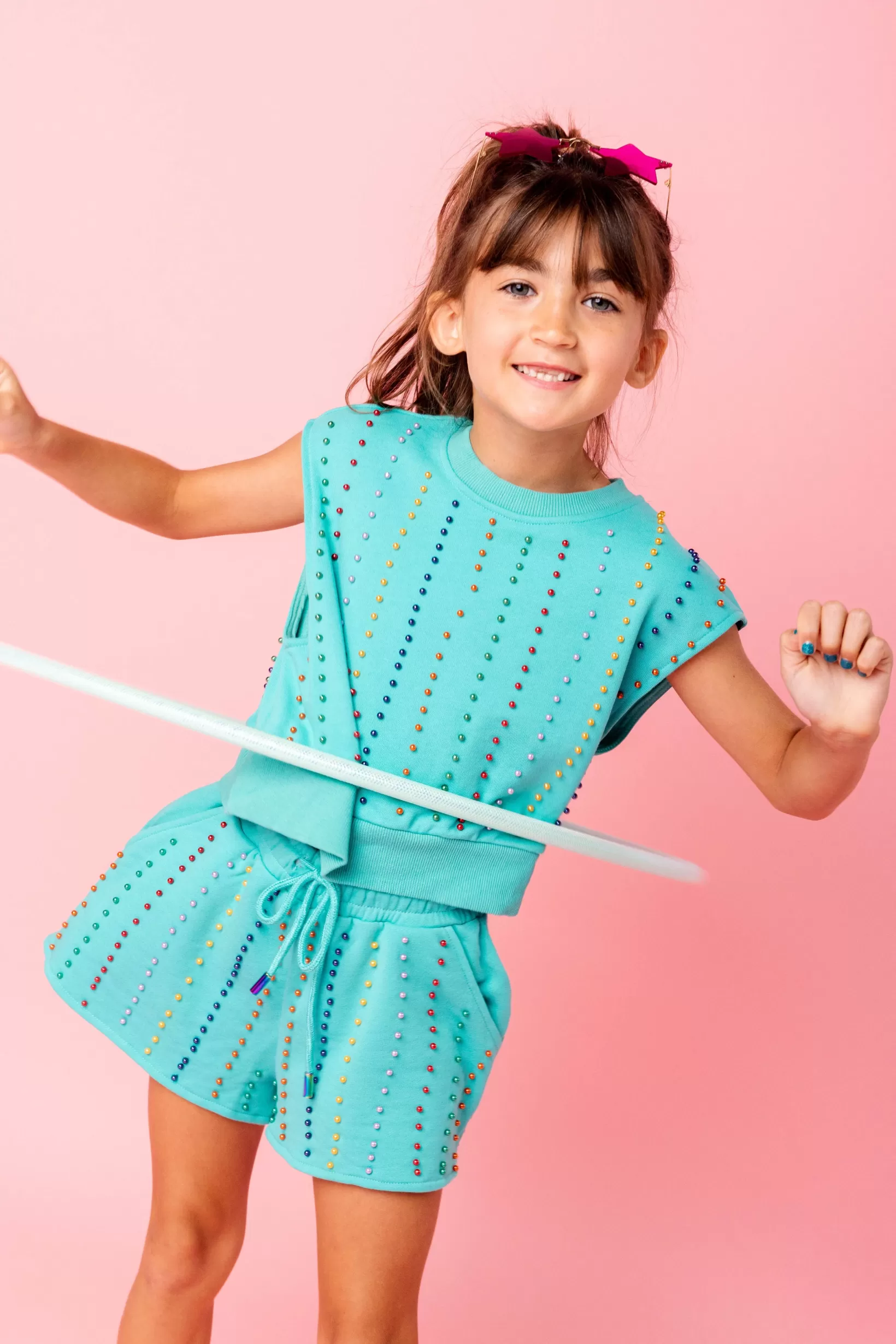 Online Queen of Sparkles Kids Seafoam Pearl Stripe Short