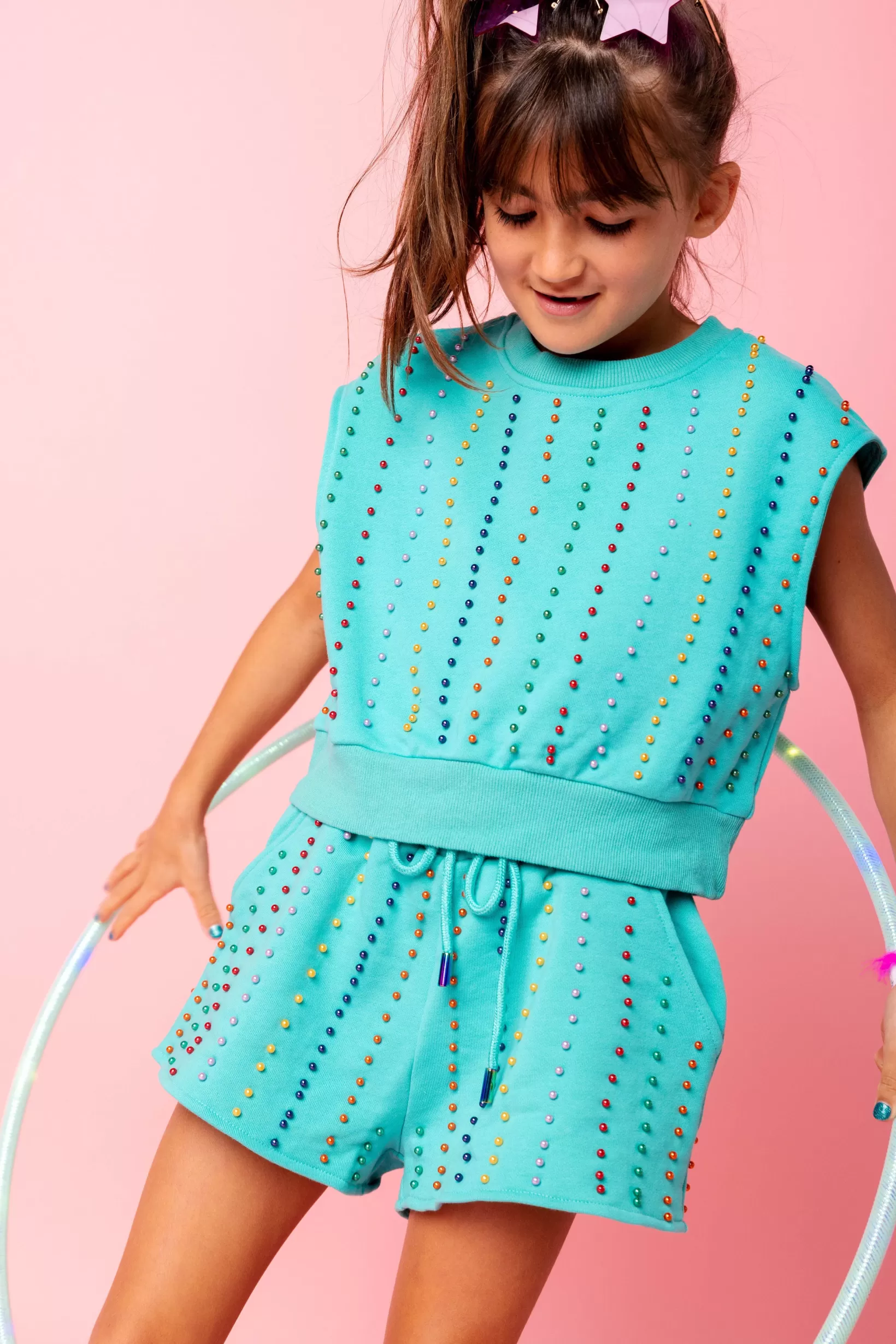 Online Queen of Sparkles Kids Seafoam Pearl Stripe Short