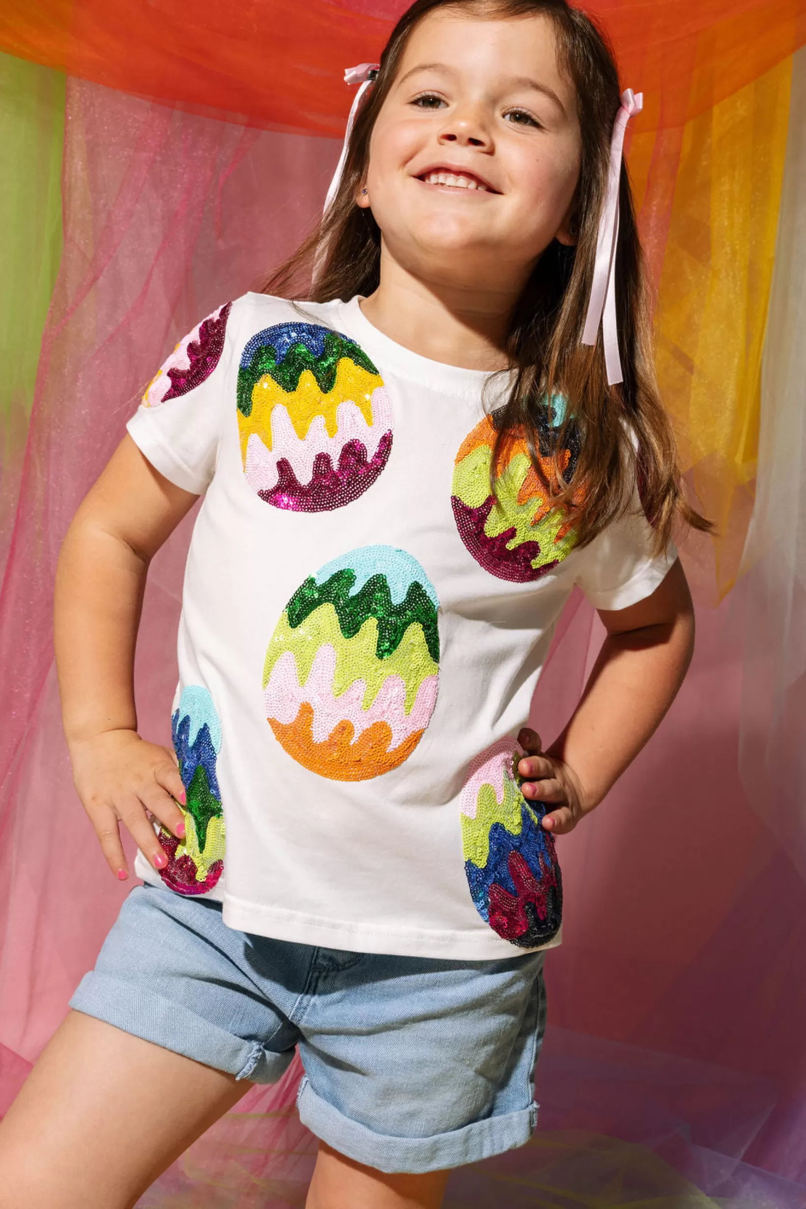 Best Sale Queen of Sparkles Kids Groovy Easter Egg Tee White