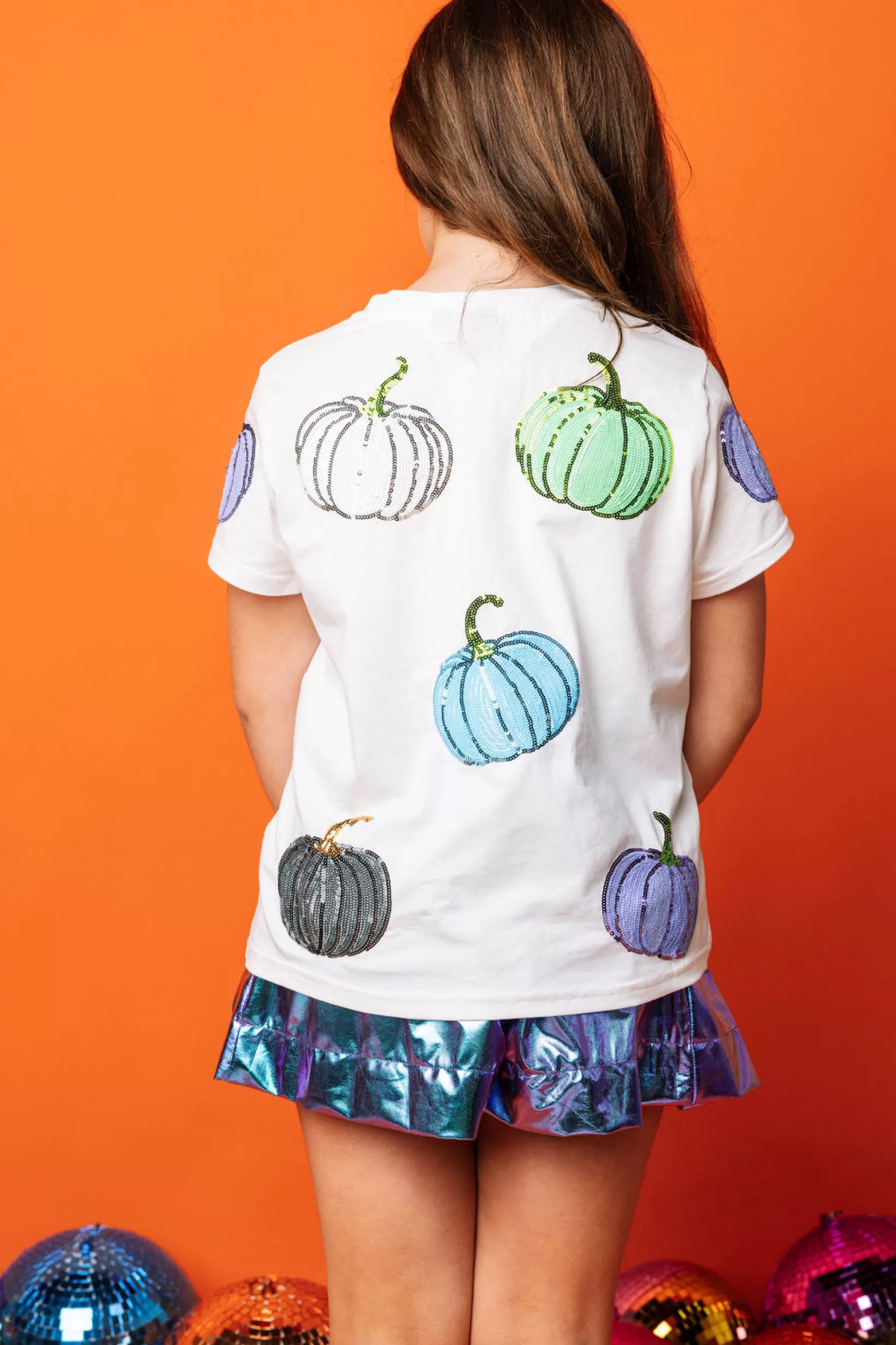 Online Queen of Sparkles Kids Multi Pumpkin Scatter Tee White