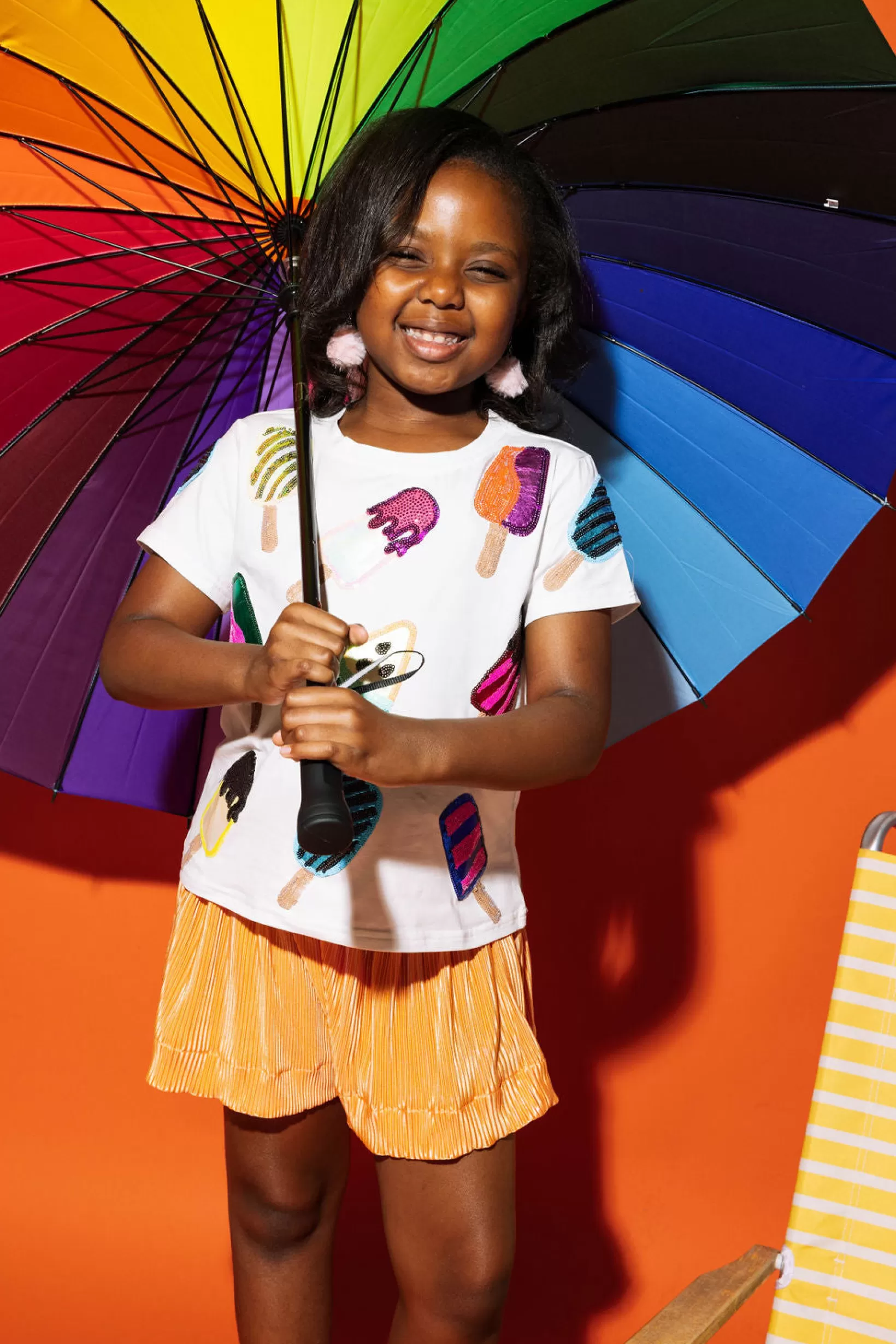 Fashion Queen of Sparkles Kids Scattered Multi Color Popsicle Tee White