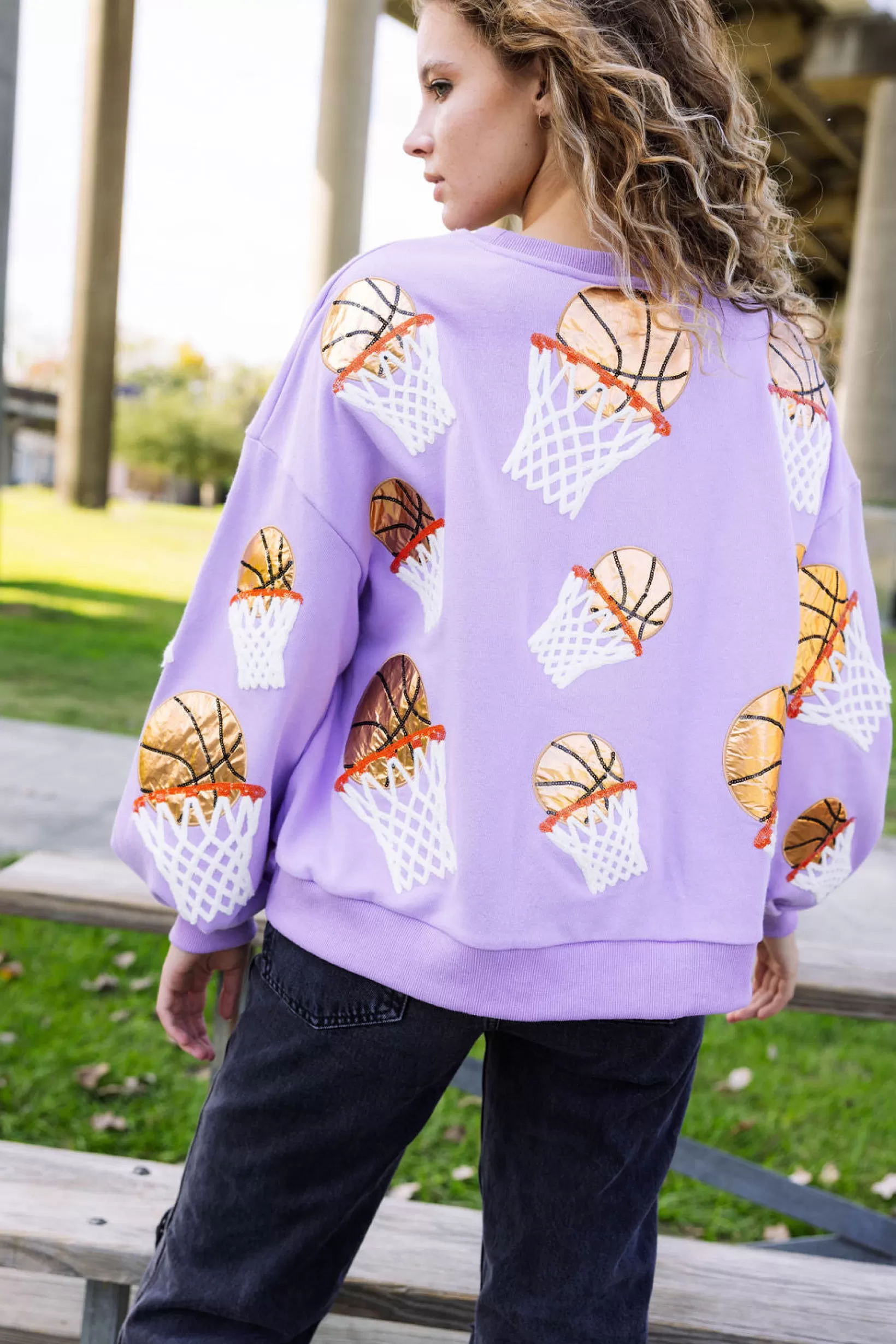 Clearance Queen of Sparkles Basketball Hoop Sweatshirt Lavender