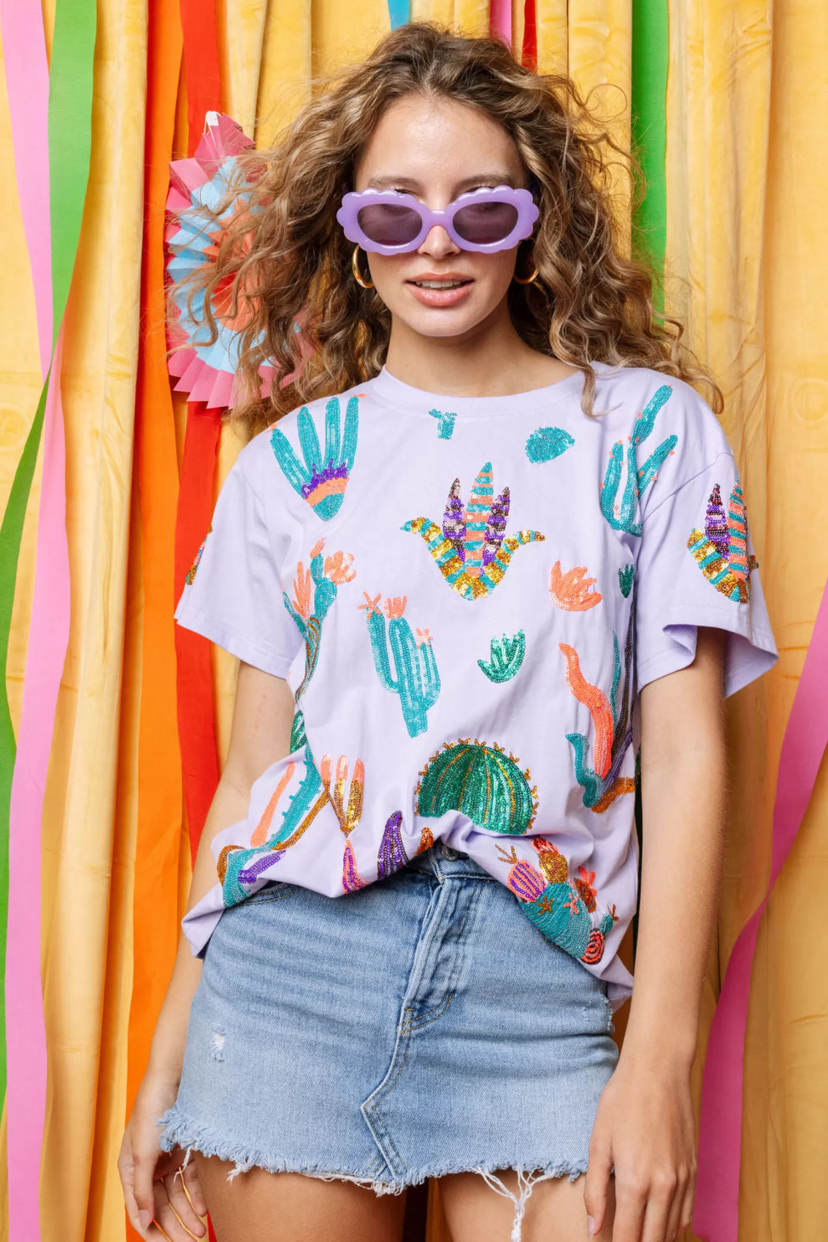 New Queen of Sparkles Scattered Cactus Tee Lavender