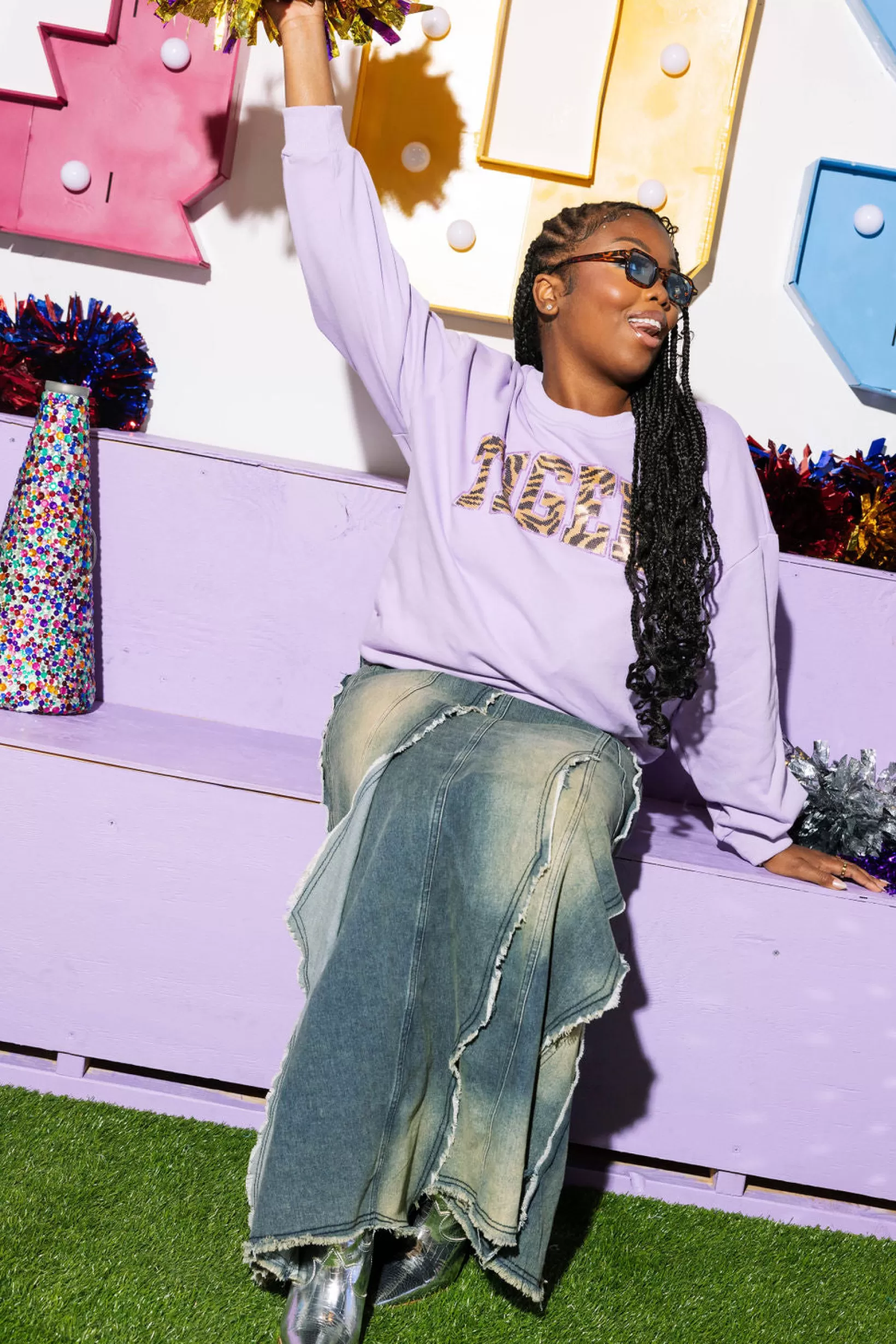 Best Queen of Sparkles Tiger Print 'Tigers' Sweatshirt Lavender