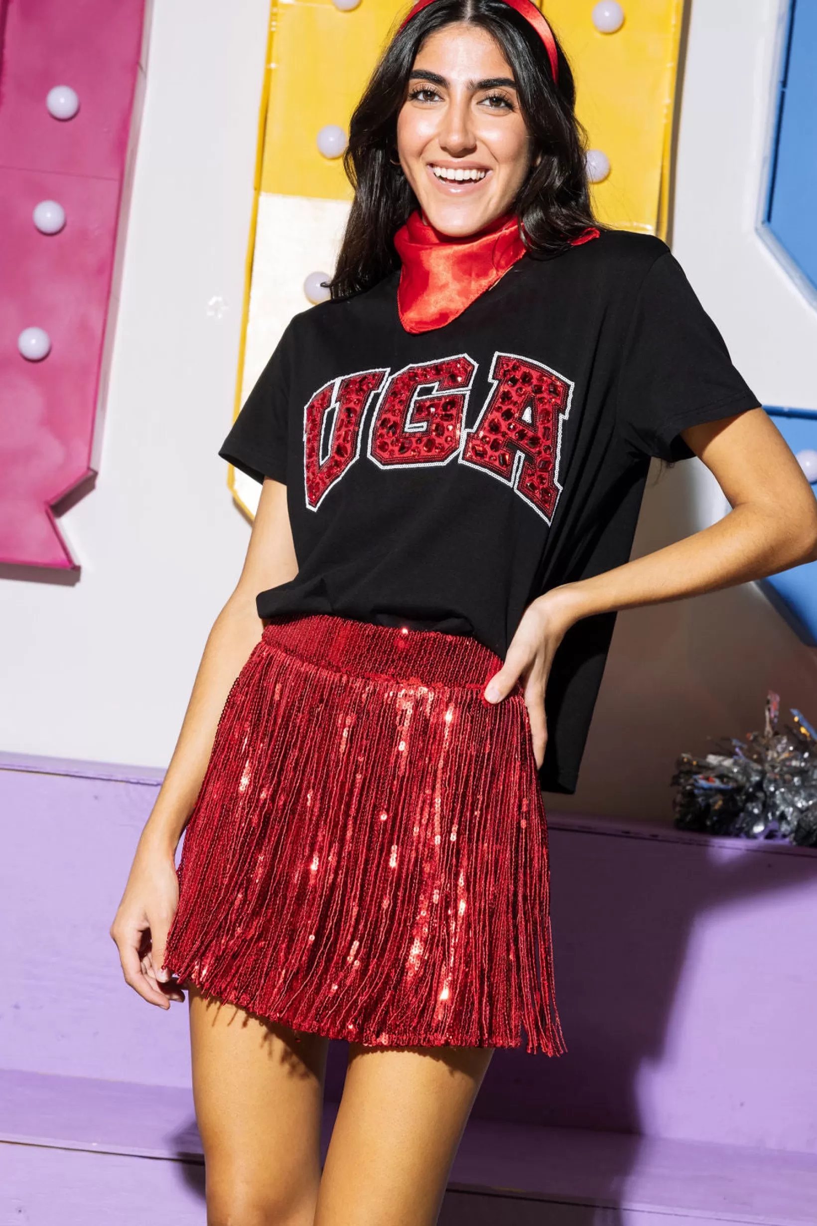 Clearance Queen of Sparkles Licensed & Red Jeweled 'UGA' Tee Black