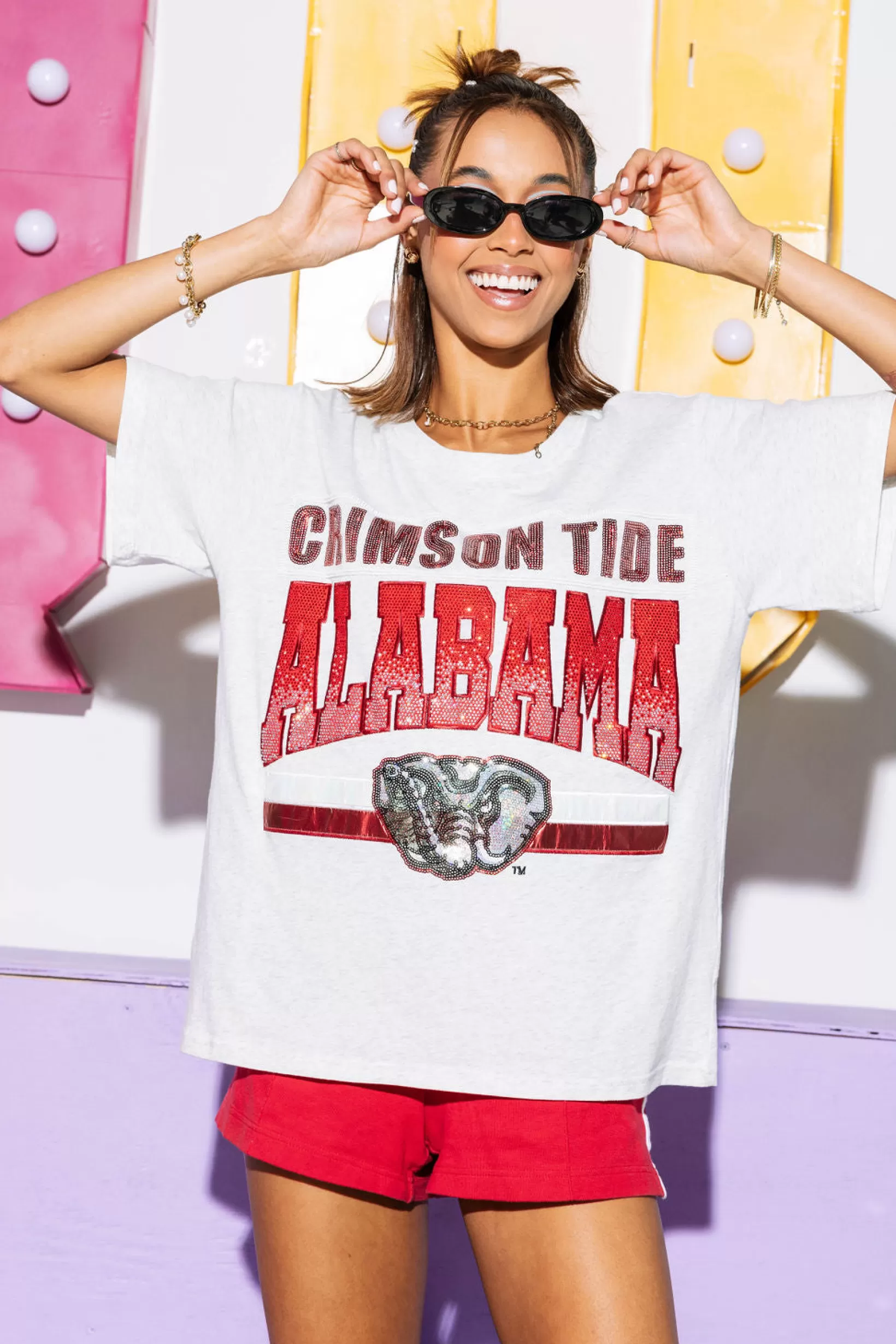 Online Queen of Sparkles Licensed 'Crimson Tide Alabama' Vintage Tee Grey