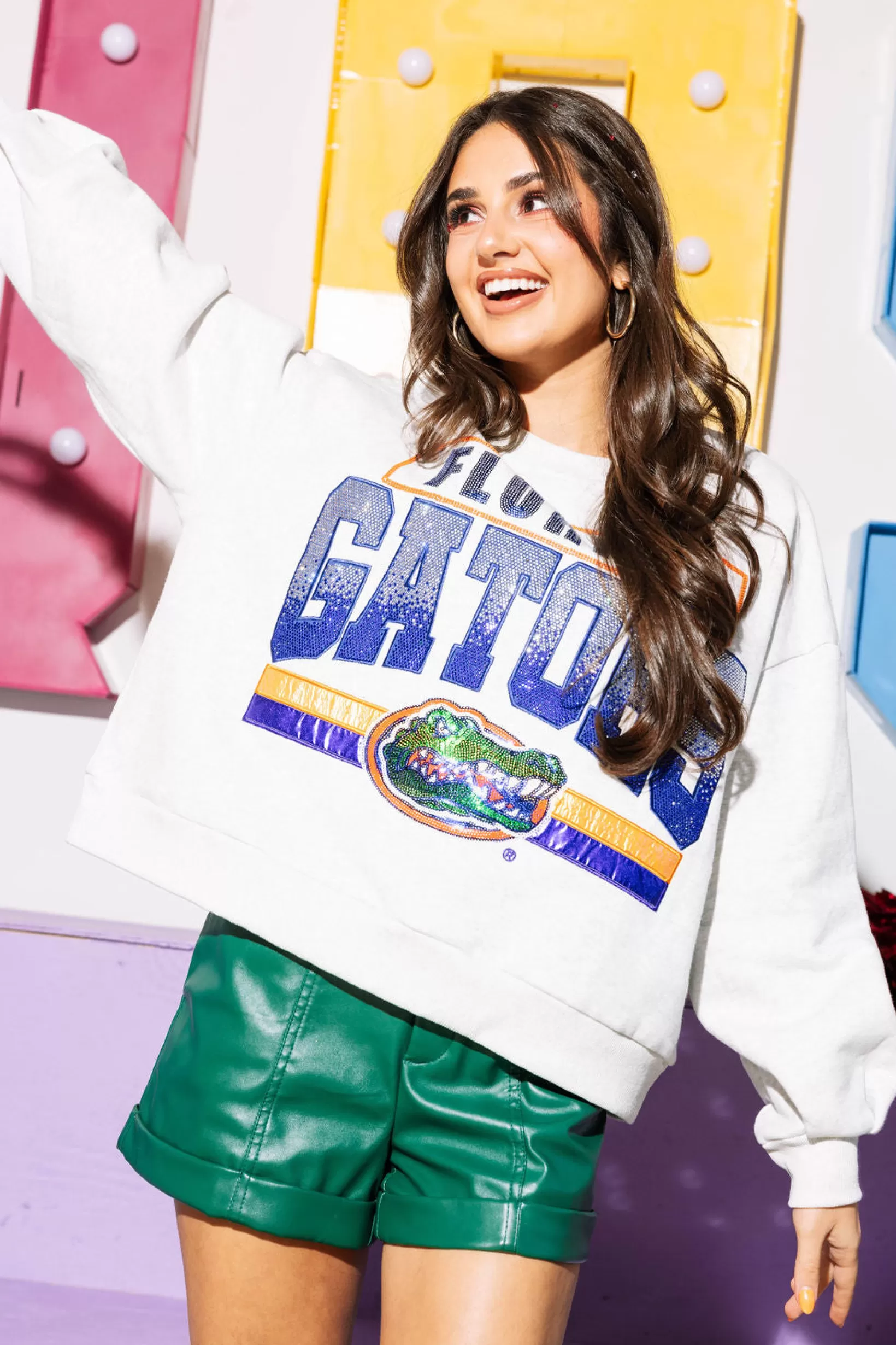 Store Queen of Sparkles Licensed 'Florida Gators' Vintage Sweatshirt Grey