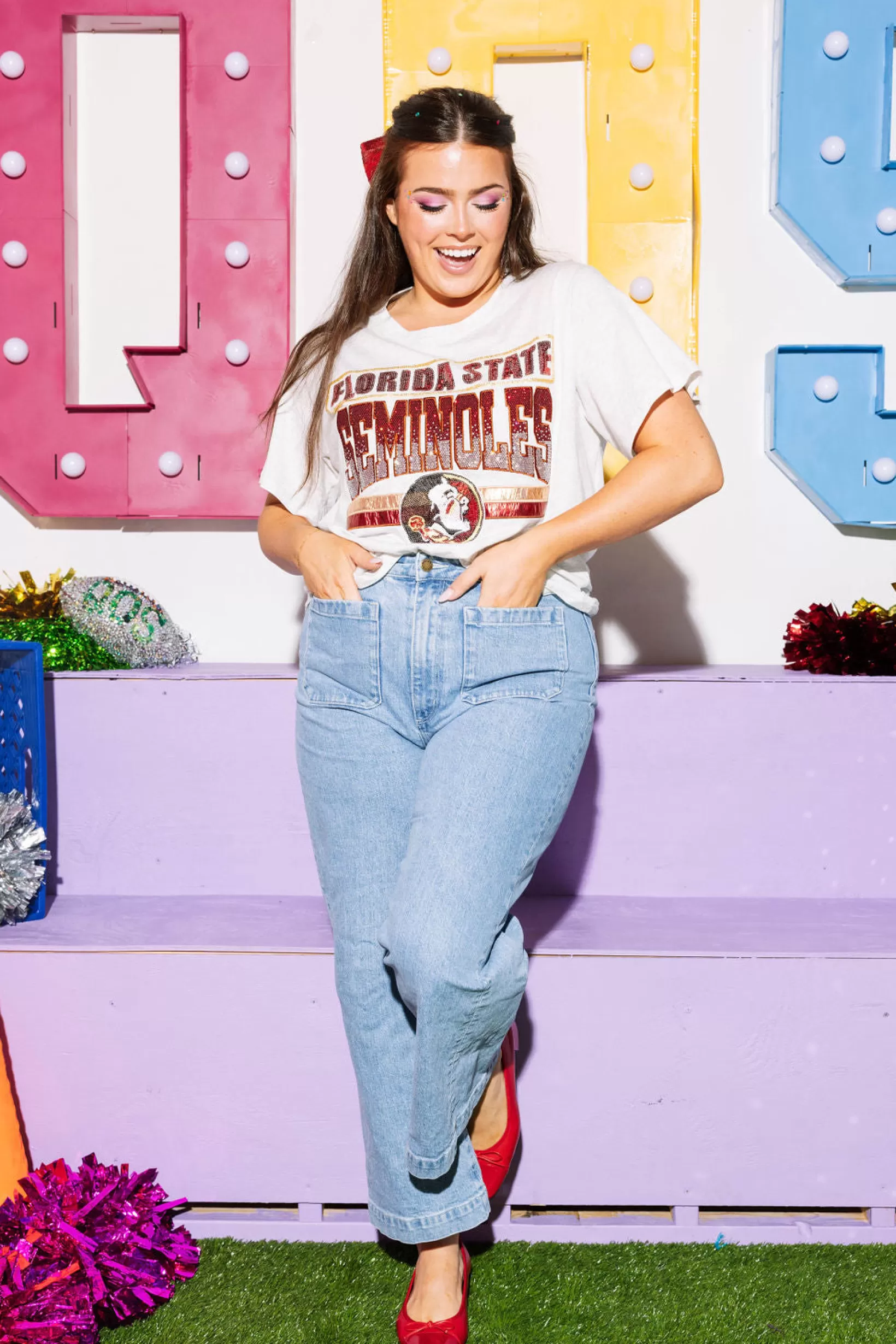 New Queen of Sparkles Licensed 'Florida State Seminoles' Vintage Tee Grey
