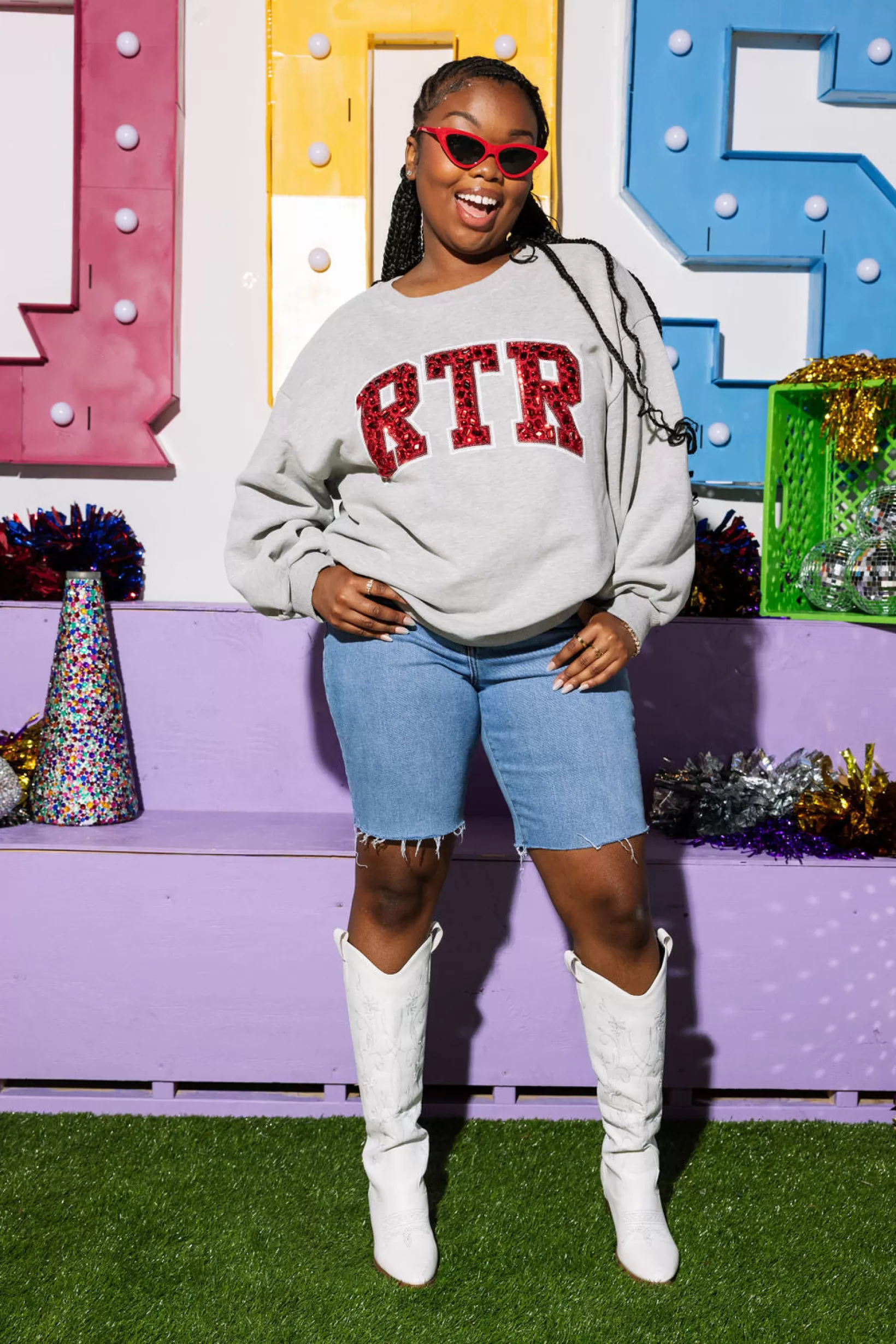 Outlet Queen of Sparkles Licensed- RTR Jeweled Letter Sweatshirt Grey