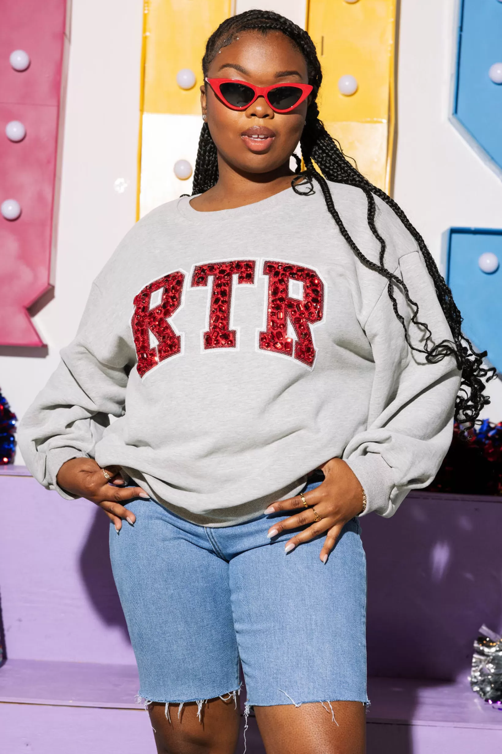 Outlet Queen of Sparkles Licensed- RTR Jeweled Letter Sweatshirt Grey