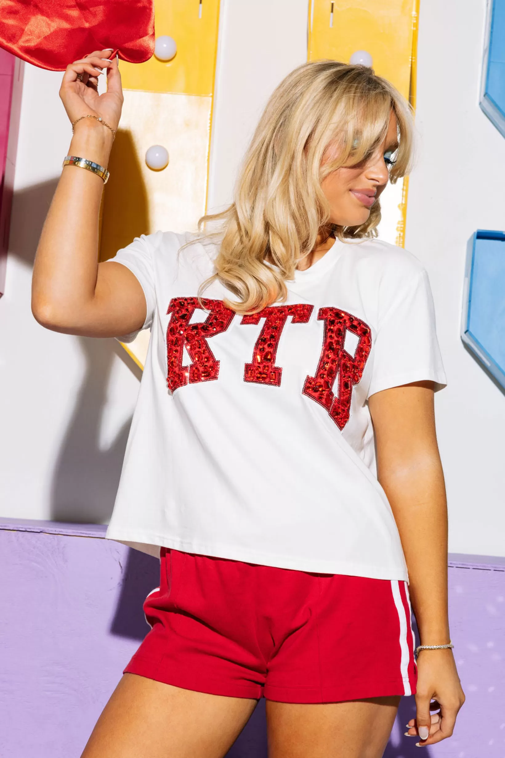 Store Queen of Sparkles Licensed RTR Jeweled Letter Tee White