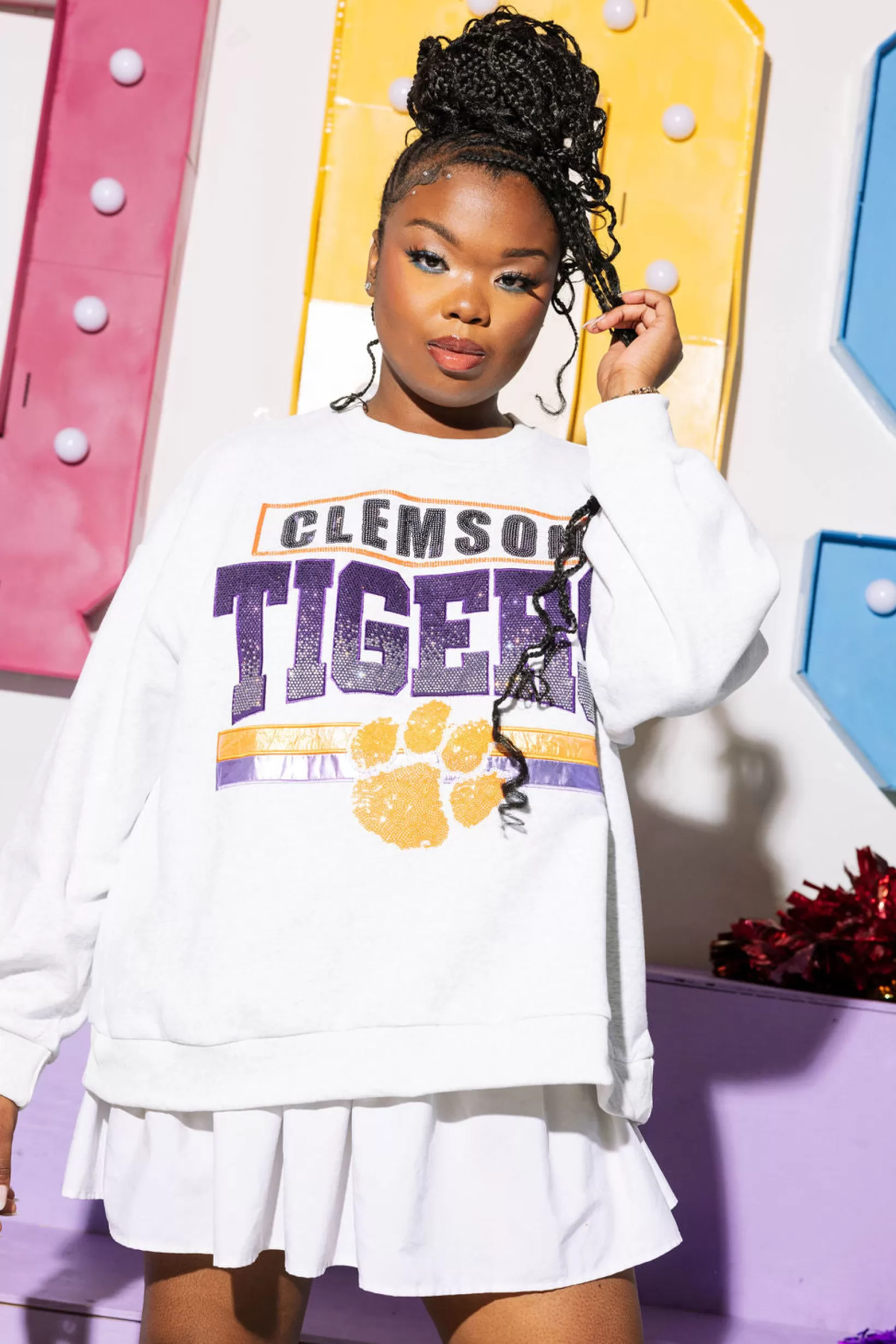 Sale Queen of Sparkles Licensed- 'Clemson Tigers' Vintage Sweatshirt Grey
